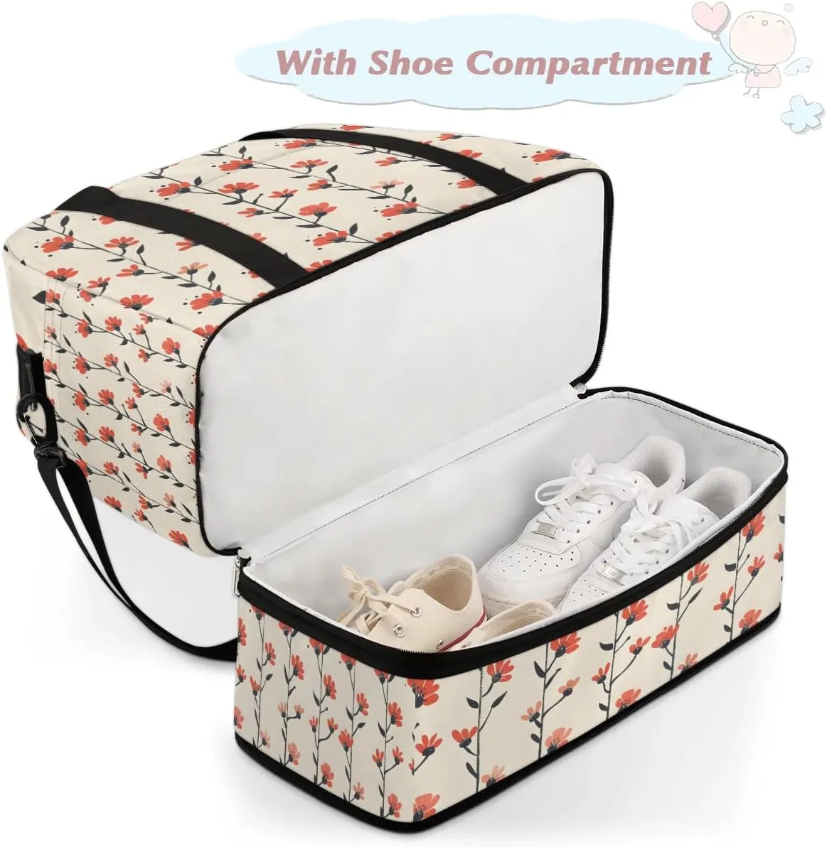 Exquisite Flora Colorful Prints Travel Duffle Bag, Collapsible Travel Bag Sports Gym Bag With Shoes Compartment Weekender Bag Overnight Bag For Women Men