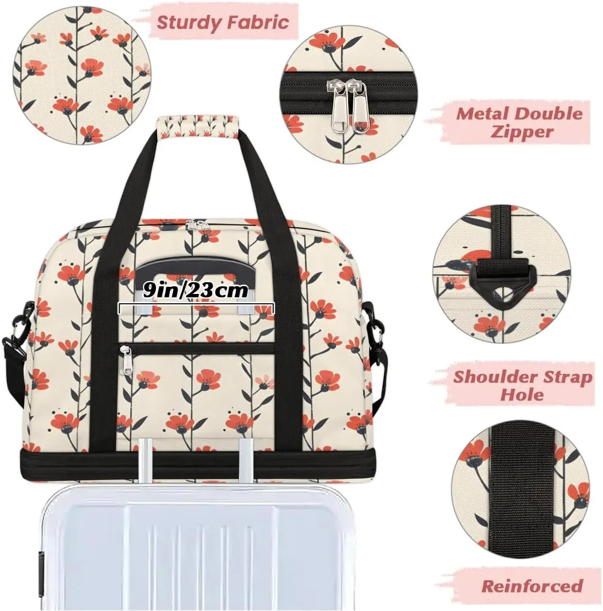Exquisite Flora Colorful Prints Travel Duffle Bag, Collapsible Travel Bag Sports Gym Bag With Shoes Compartment Weekender Bag Overnight Bag For Women Men