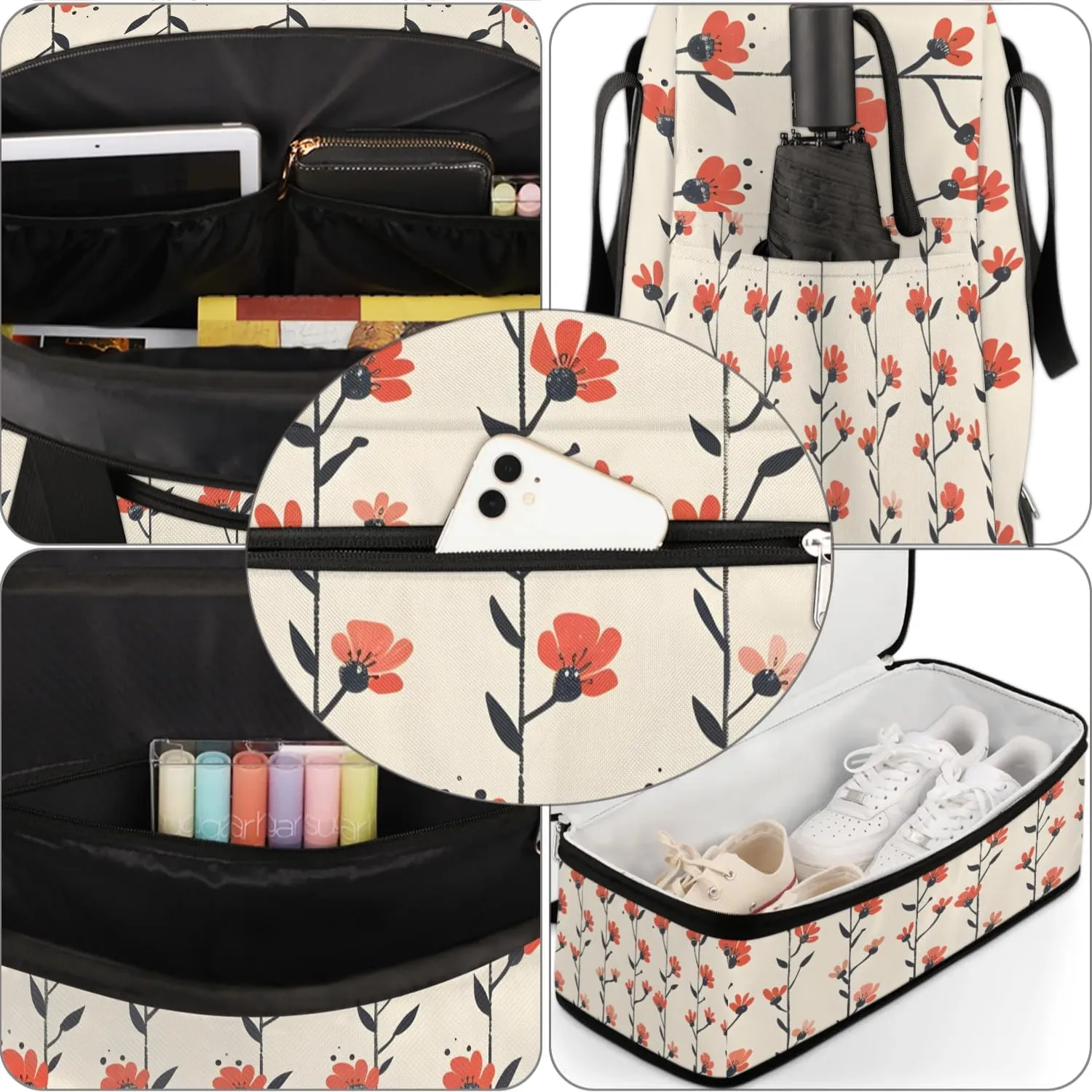 Exquisite Flora Colorful Prints Travel Duffle Bag, Collapsible Travel Bag Sports Gym Bag With Shoes Compartment Weekender Bag Overnight Bag For Women Men