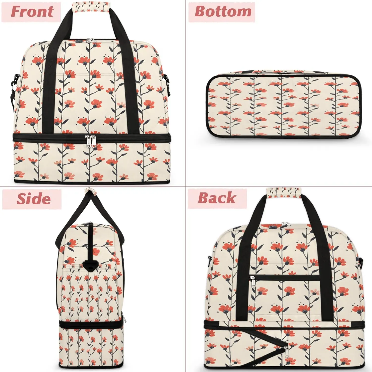 Exquisite Flora Colorful Prints Travel Duffle Bag, Collapsible Travel Bag Sports Gym Bag With Shoes Compartment Weekender Bag Overnight Bag For Women Men