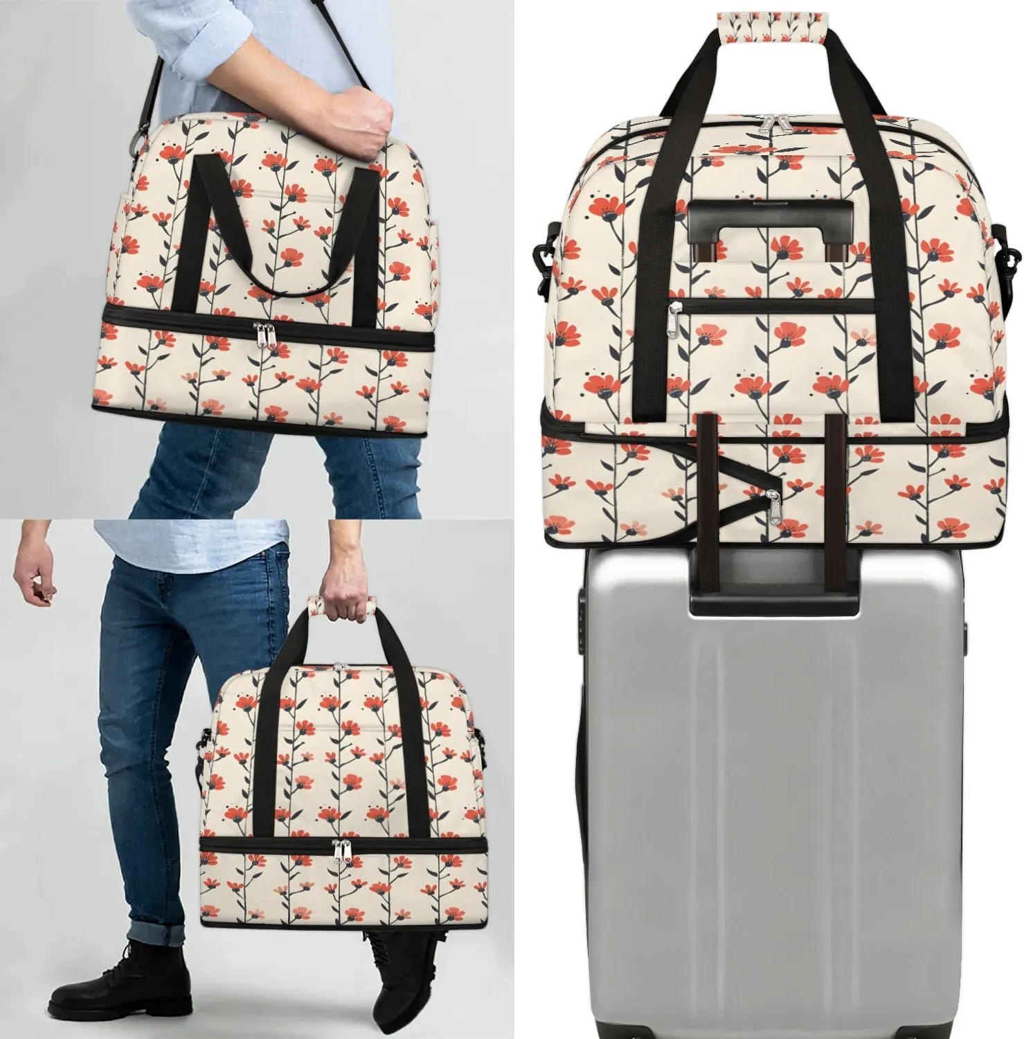 Exquisite Flora Colorful Prints Travel Duffle Bag, Collapsible Travel Bag Sports Gym Bag With Shoes Compartment Weekender Bag Overnight Bag For Women Men