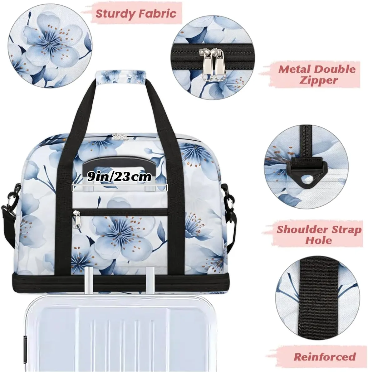 Exquisite Flora Print Vivid Travel Duffle Bag, Collapsible Travel Bag Sports Gym Bag With Shoes Compartment Weekender Bag Overnight Bag For Women Men