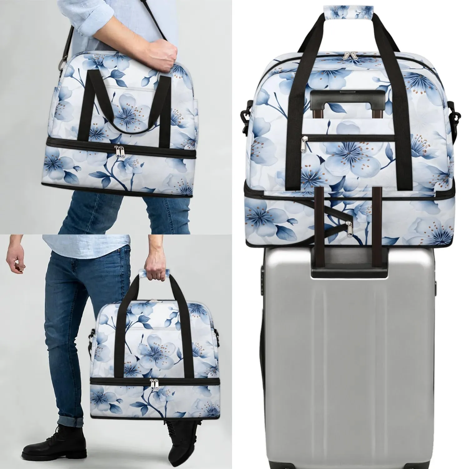 Exquisite Flora Print Vivid Travel Duffle Bag, Collapsible Travel Bag Sports Gym Bag With Shoes Compartment Weekender Bag Overnight Bag For Women Men