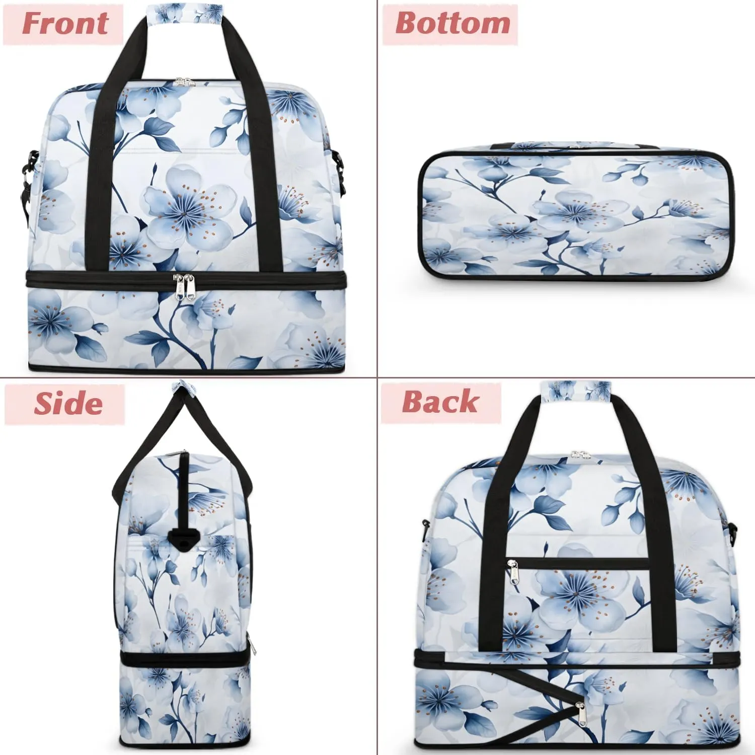 Exquisite Flora Print Vivid Travel Duffle Bag, Collapsible Travel Bag Sports Gym Bag With Shoes Compartment Weekender Bag Overnight Bag For Women Men