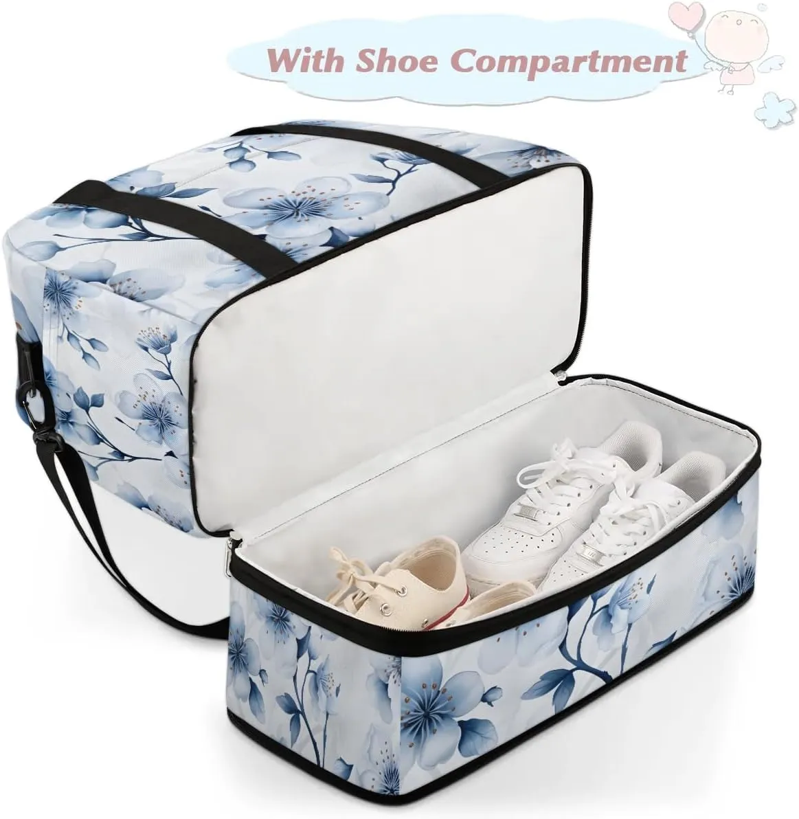 Exquisite Flora Print Vivid Travel Duffle Bag, Collapsible Travel Bag Sports Gym Bag With Shoes Compartment Weekender Bag Overnight Bag For Women Men