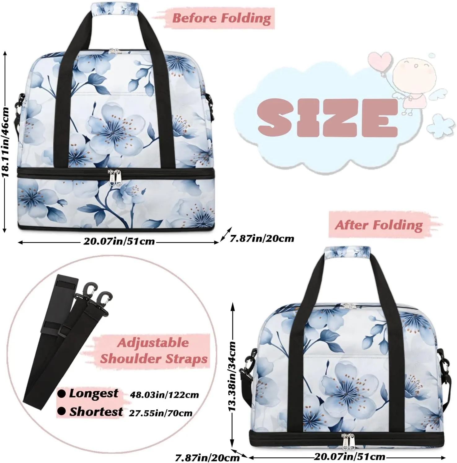 Exquisite Flora Print Vivid Travel Duffle Bag, Collapsible Travel Bag Sports Gym Bag With Shoes Compartment Weekender Bag Overnight Bag For Women Men