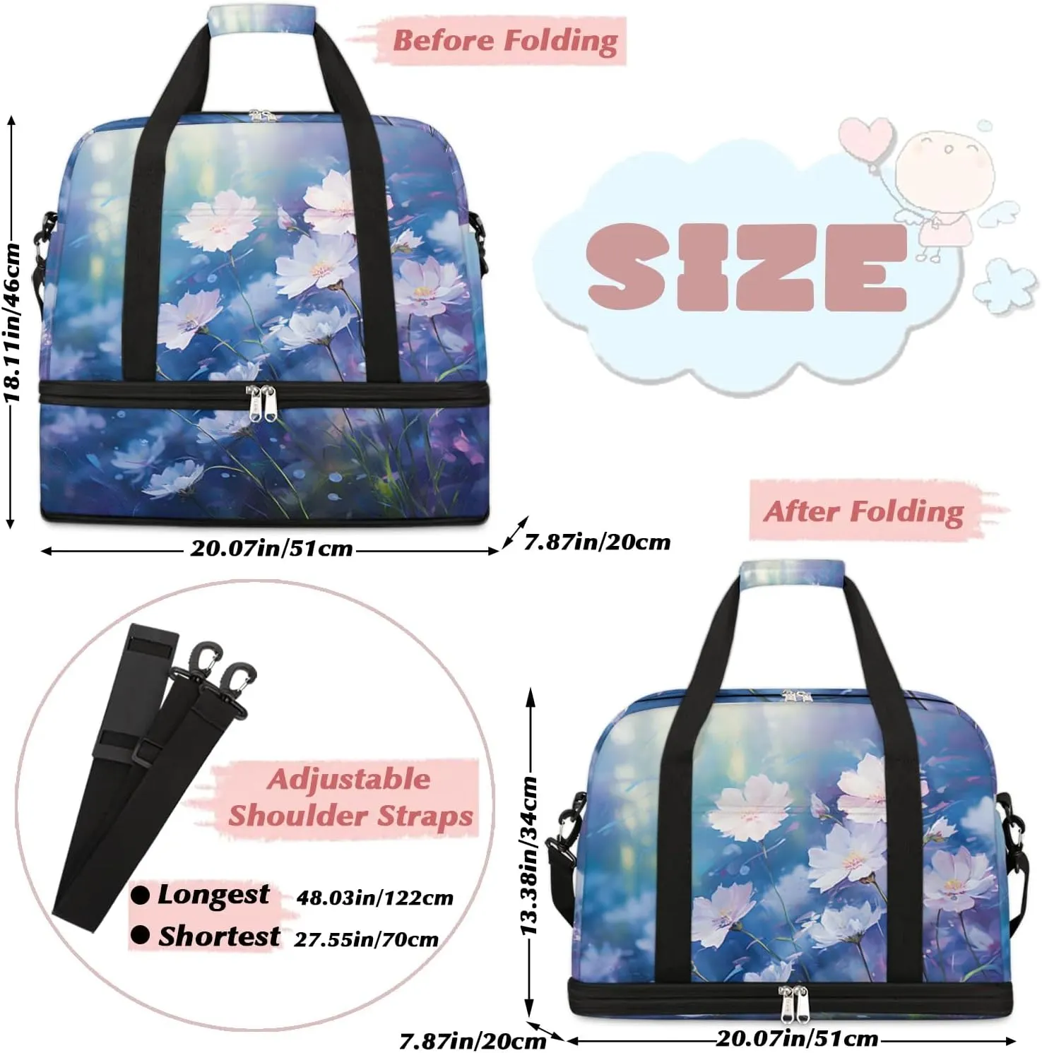 Exquisite Flora Vivid Pattern Travel Duffle Bag, Collapsible Travel Bag Sports Gym Bag With Shoes Compartment Weekender Bag Overnight Bag For Women Men
