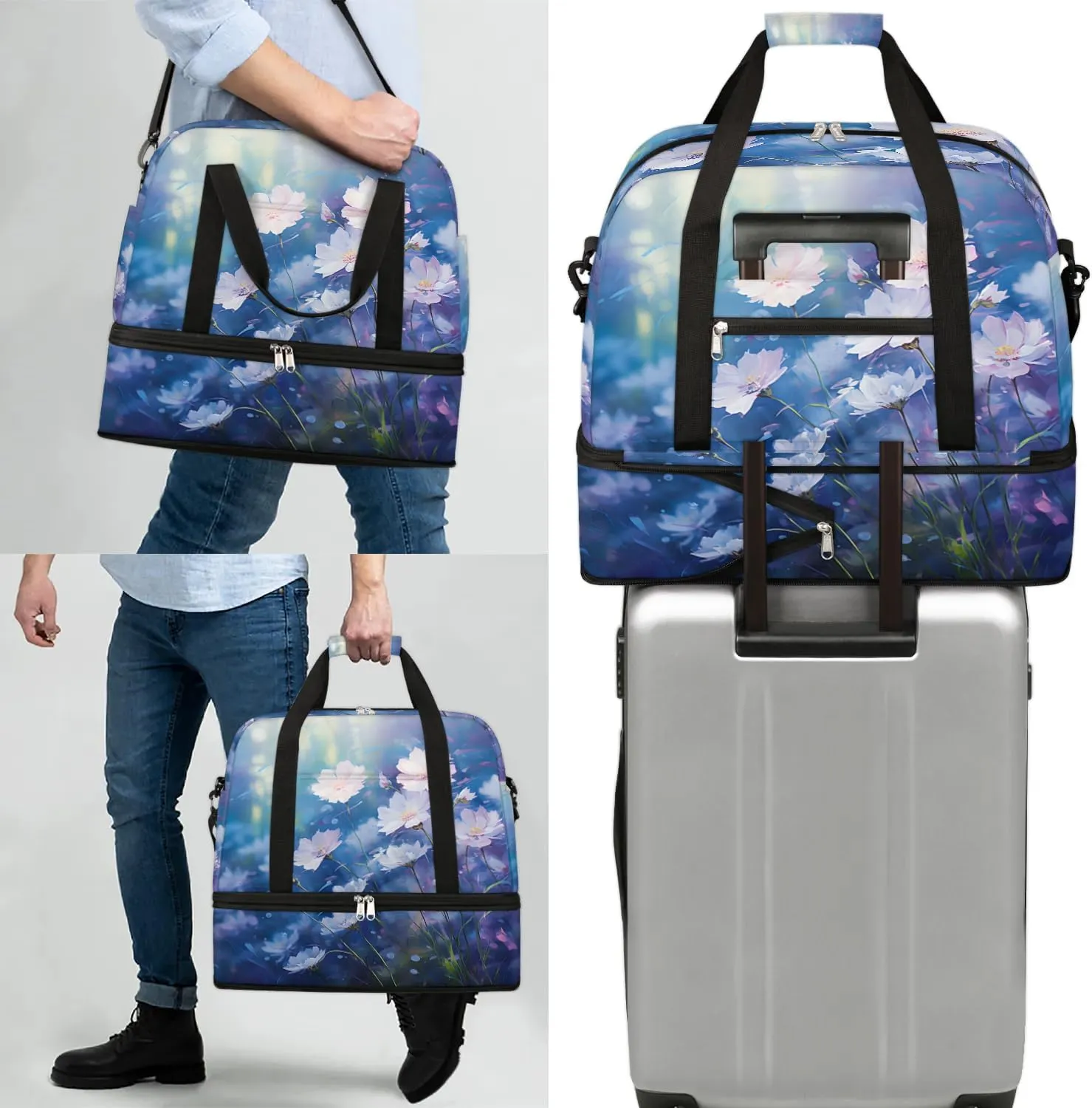 Exquisite Flora Vivid Pattern Travel Duffle Bag, Collapsible Travel Bag Sports Gym Bag With Shoes Compartment Weekender Bag Overnight Bag For Women Men