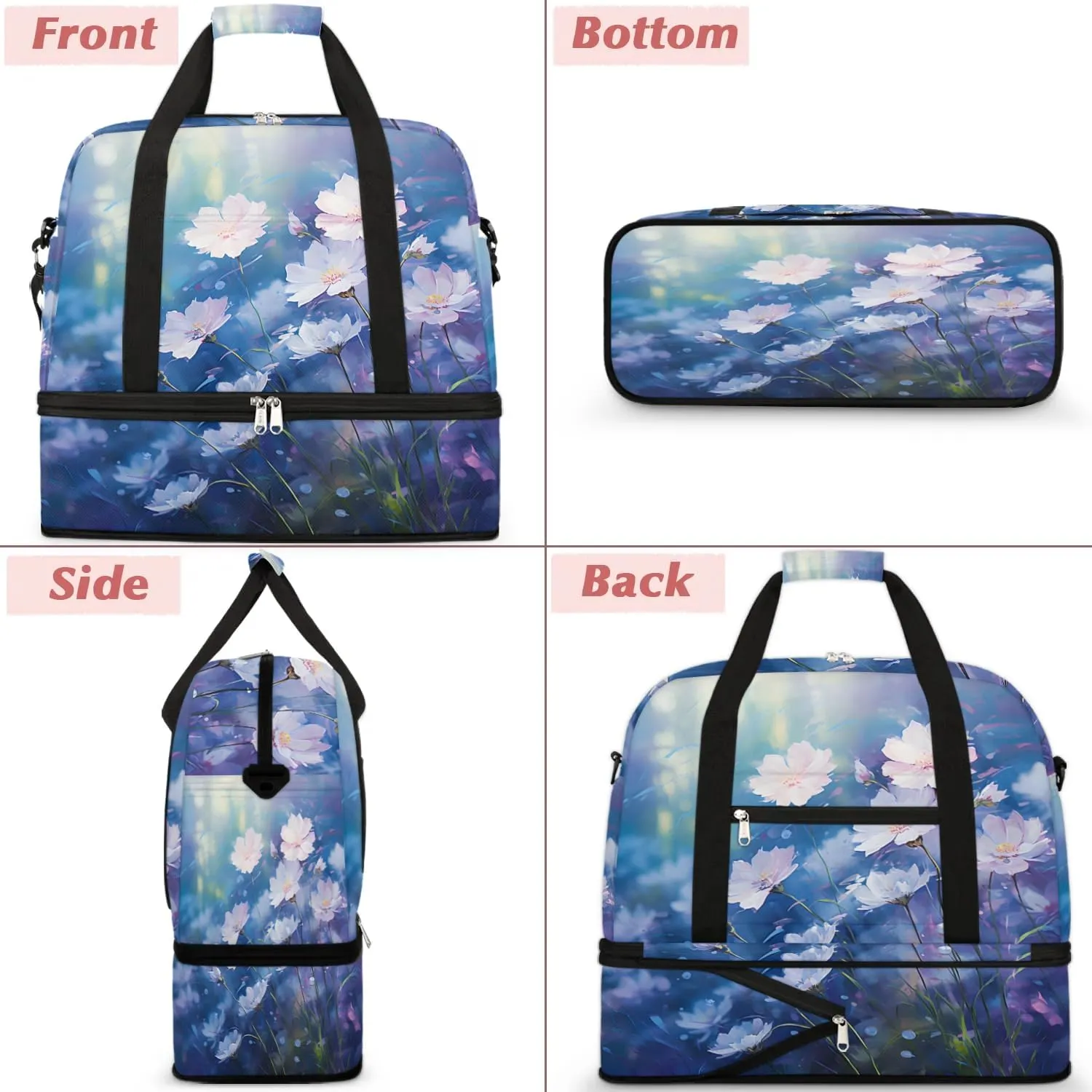 Exquisite Flora Vivid Pattern Travel Duffle Bag, Collapsible Travel Bag Sports Gym Bag With Shoes Compartment Weekender Bag Overnight Bag For Women Men
