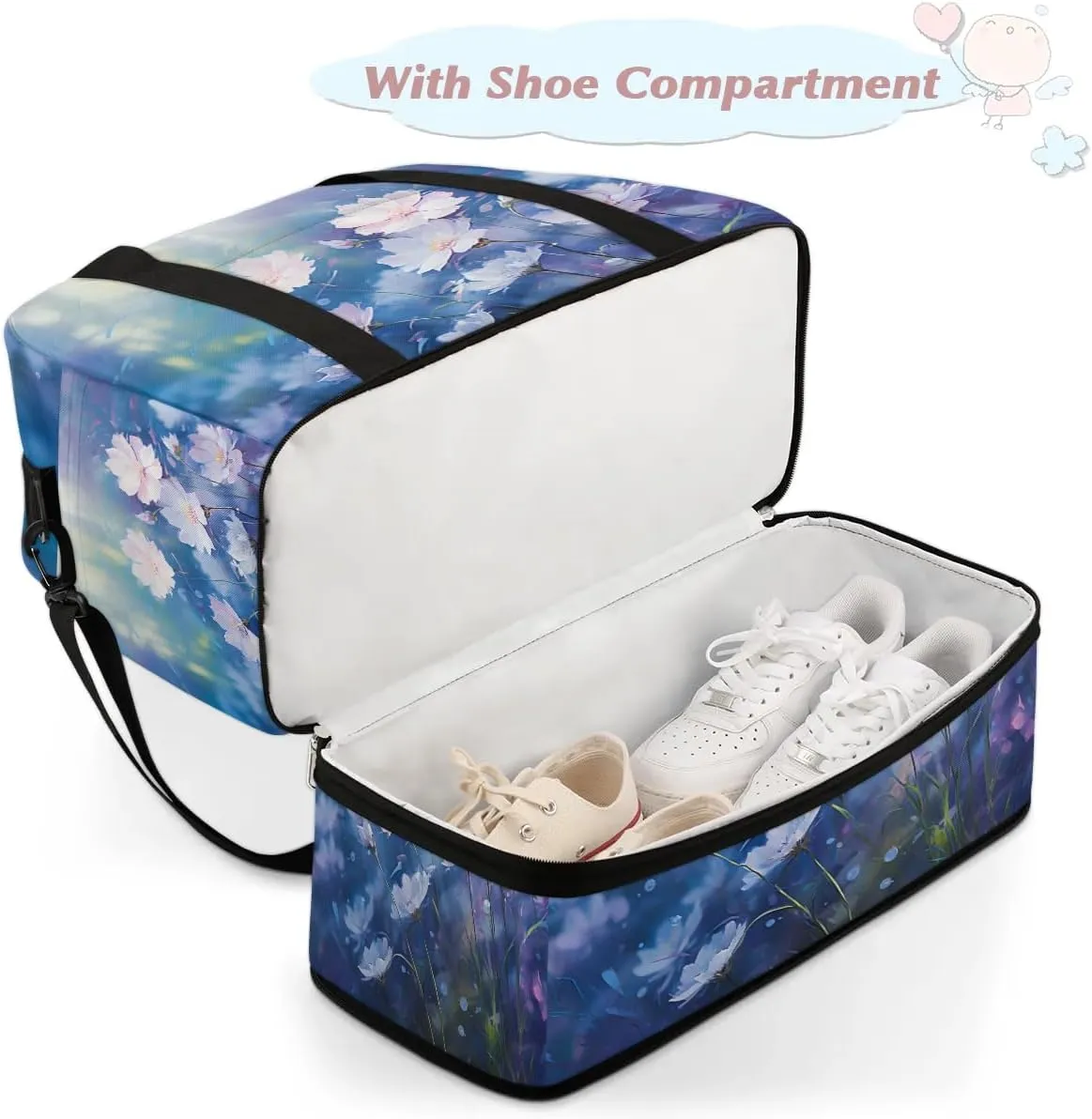Exquisite Flora Vivid Pattern Travel Duffle Bag, Collapsible Travel Bag Sports Gym Bag With Shoes Compartment Weekender Bag Overnight Bag For Women Men