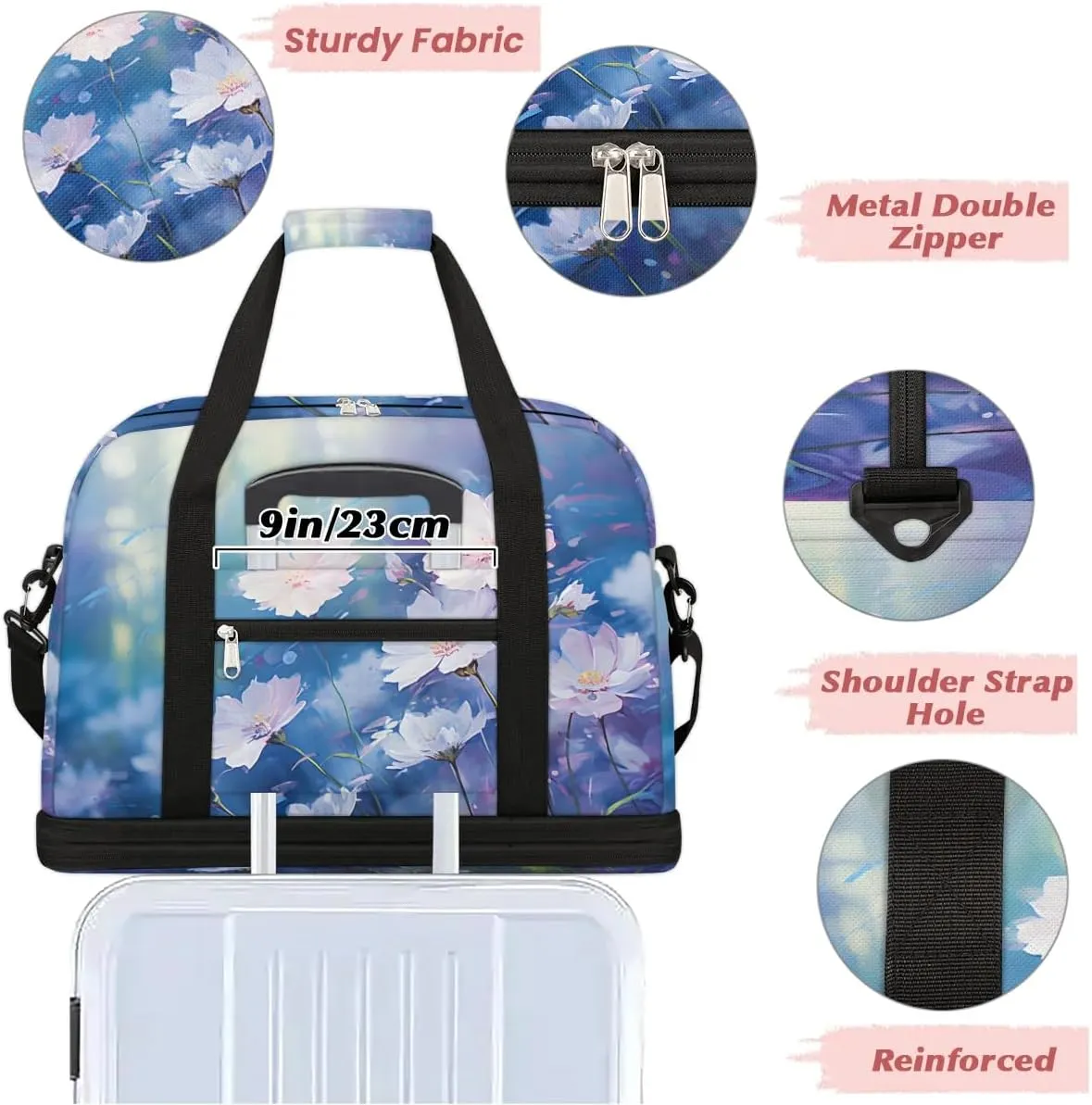 Exquisite Flora Vivid Pattern Travel Duffle Bag, Collapsible Travel Bag Sports Gym Bag With Shoes Compartment Weekender Bag Overnight Bag For Women Men
