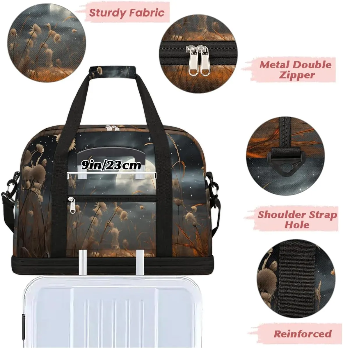 Exquisite Flora Vivid Printings Travel Duffle Bag, Collapsible Travel Bag Sports Gym Bag With Shoes Compartment Weekender Bag Overnight Bag For Women Men