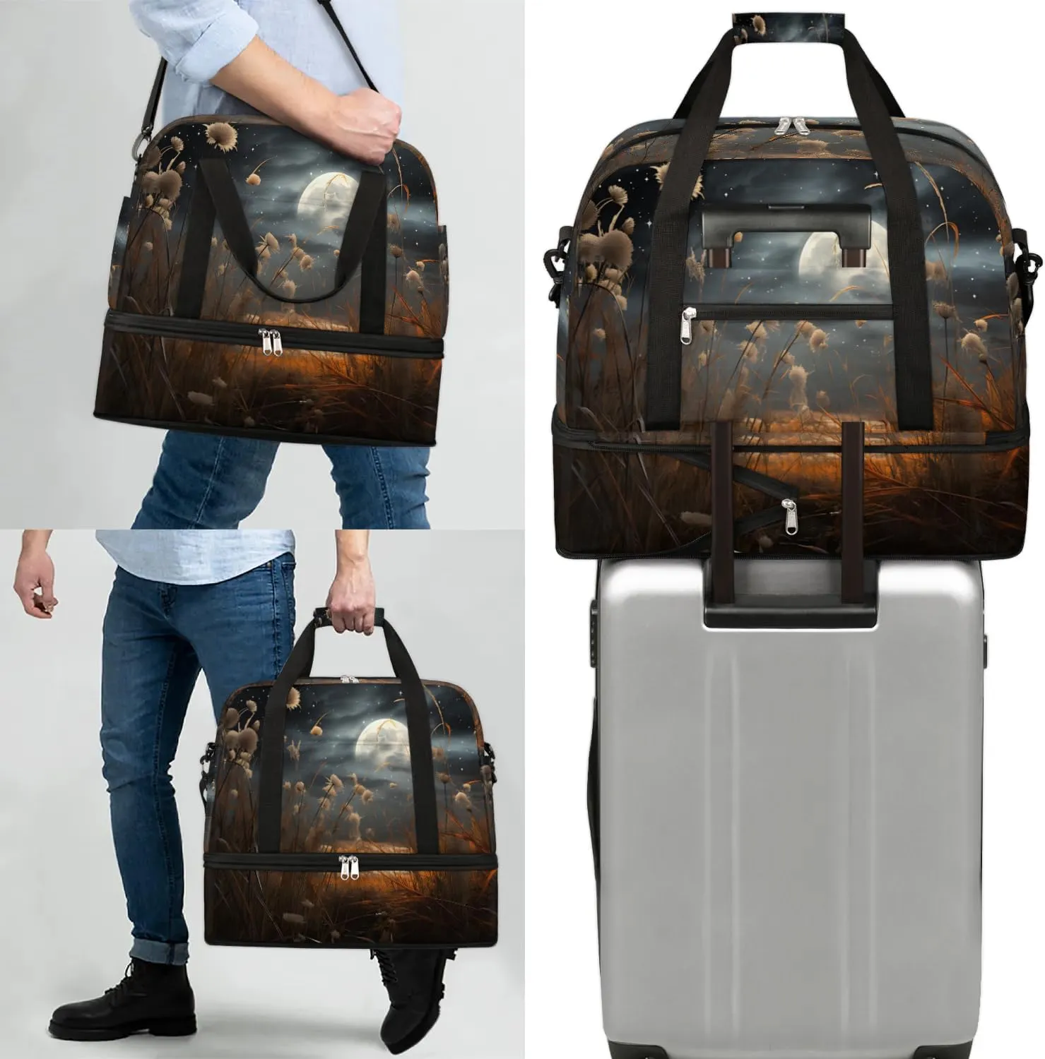 Exquisite Flora Vivid Printings Travel Duffle Bag, Collapsible Travel Bag Sports Gym Bag With Shoes Compartment Weekender Bag Overnight Bag For Women Men