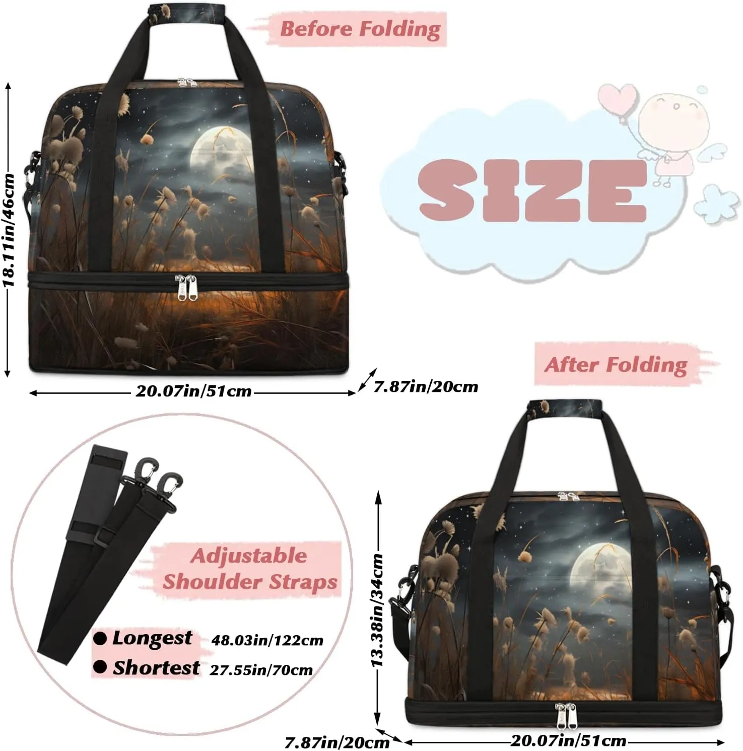 Exquisite Flora Vivid Printings Travel Duffle Bag, Collapsible Travel Bag Sports Gym Bag With Shoes Compartment Weekender Bag Overnight Bag For Women Men