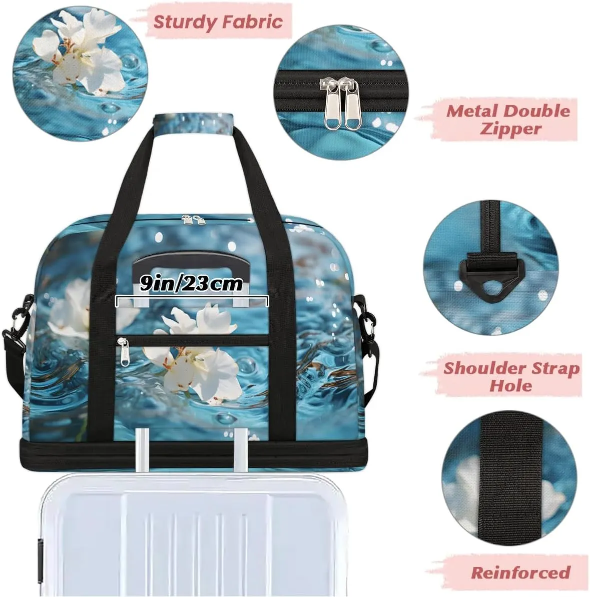 Exquisite Flora Vivid Prints Travel Duffle Bag, Collapsible Travel Bag Sports Gym Bag With Shoes Compartment Weekender Bag Overnight Bag For Women Men