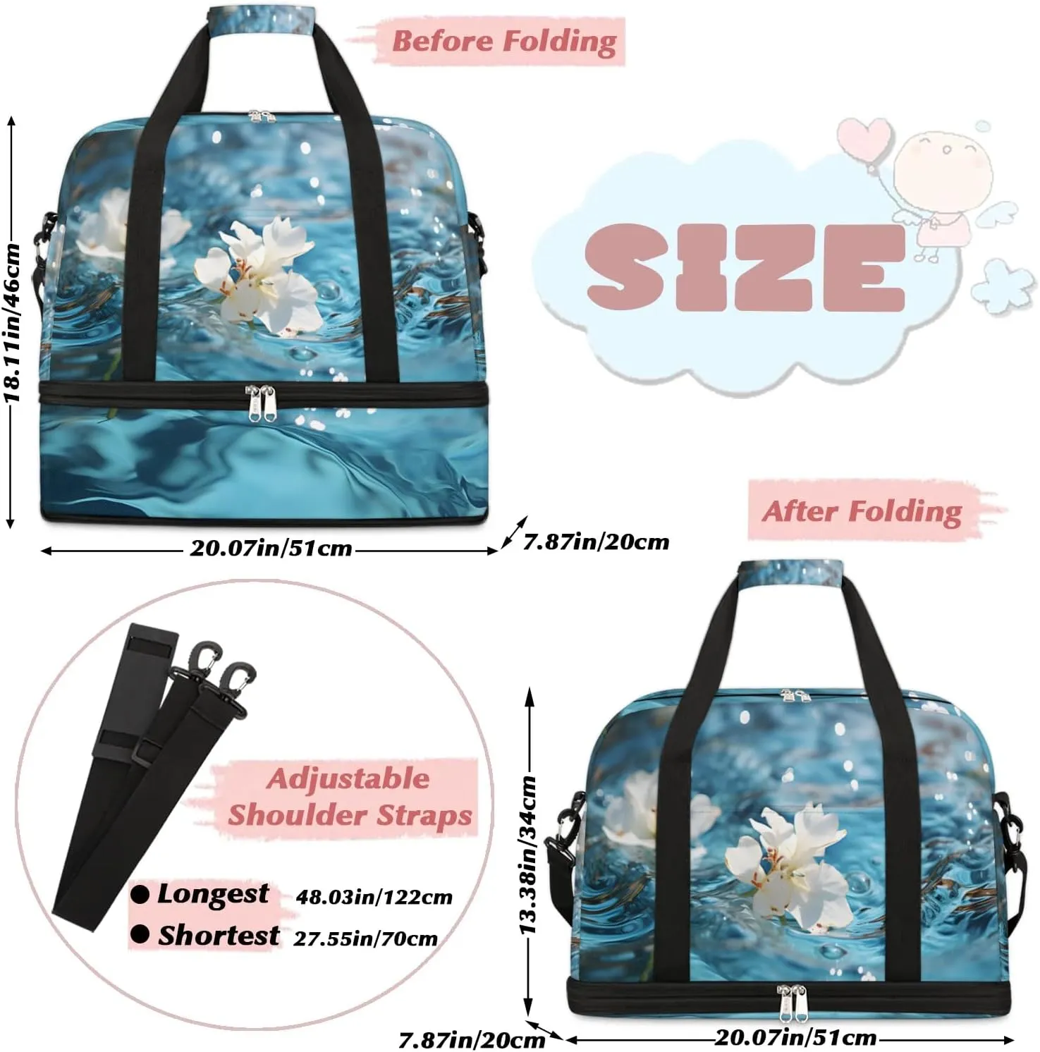 Exquisite Flora Vivid Prints Travel Duffle Bag, Collapsible Travel Bag Sports Gym Bag With Shoes Compartment Weekender Bag Overnight Bag For Women Men