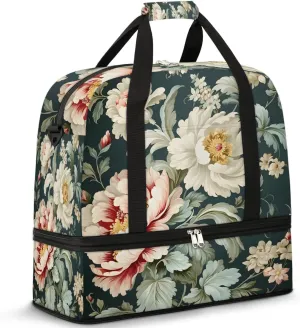 Exquisite Patterns Vivid Flower Travel Duffle Bag, Collapsible Travel Bag Sports Gym Bag With Shoes Compartment Weekender Bag Overnight Bag For Women Men