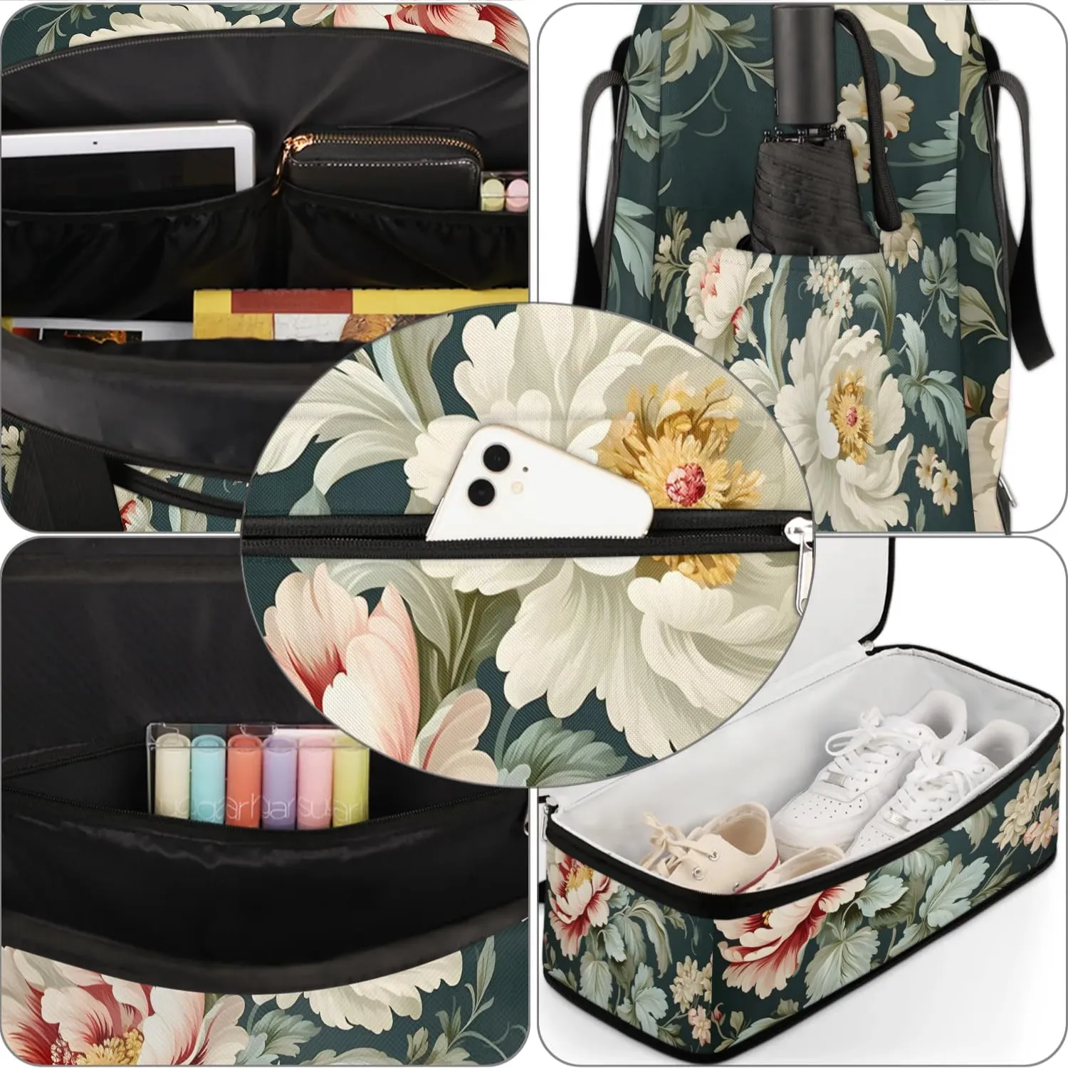 Exquisite Patterns Vivid Flower Travel Duffle Bag, Collapsible Travel Bag Sports Gym Bag With Shoes Compartment Weekender Bag Overnight Bag For Women Men