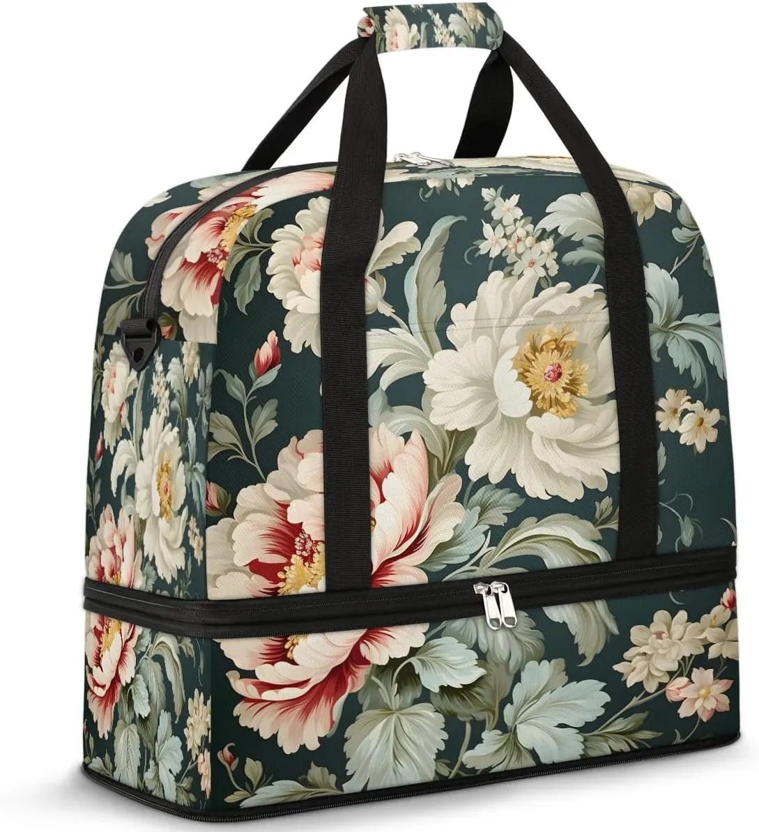 Exquisite Patterns Vivid Flower Travel Duffle Bag, Collapsible Travel Bag Sports Gym Bag With Shoes Compartment Weekender Bag Overnight Bag For Women Men