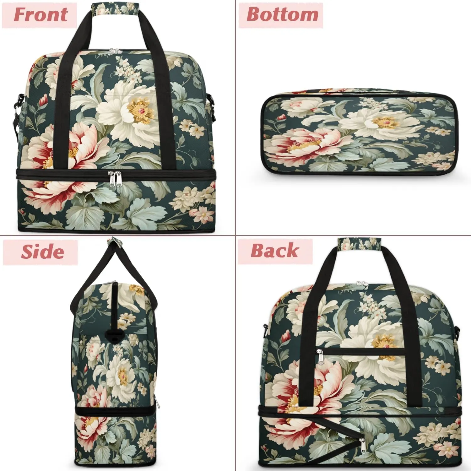 Exquisite Patterns Vivid Flower Travel Duffle Bag, Collapsible Travel Bag Sports Gym Bag With Shoes Compartment Weekender Bag Overnight Bag For Women Men