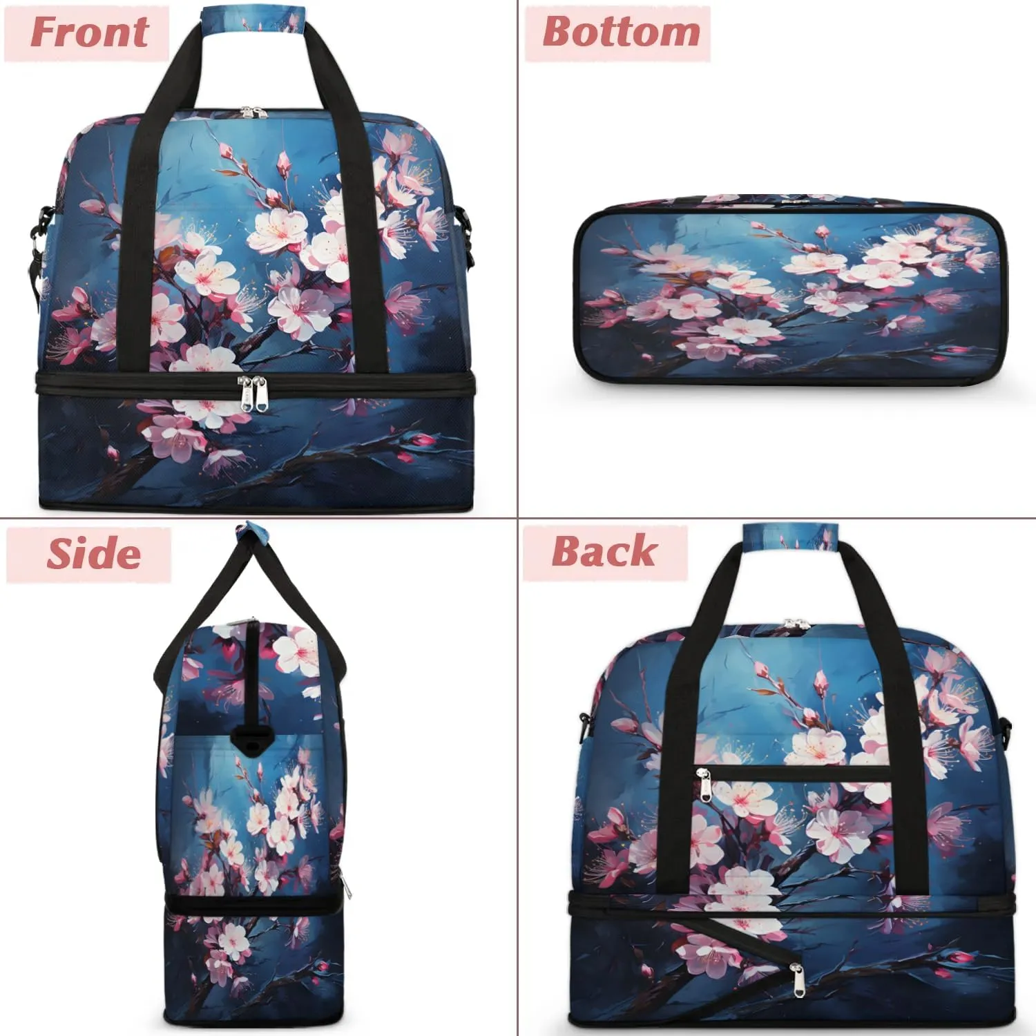 Exquisite Radiant Printing Flower Travel Duffle Bag, Collapsible Travel Bag Sports Gym Bag With Shoes Compartment Weekender Bag Overnight Bag For Women Men