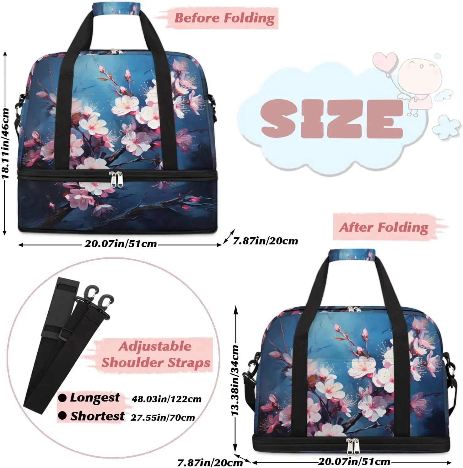 Exquisite Radiant Printing Flower Travel Duffle Bag, Collapsible Travel Bag Sports Gym Bag With Shoes Compartment Weekender Bag Overnight Bag For Women Men
