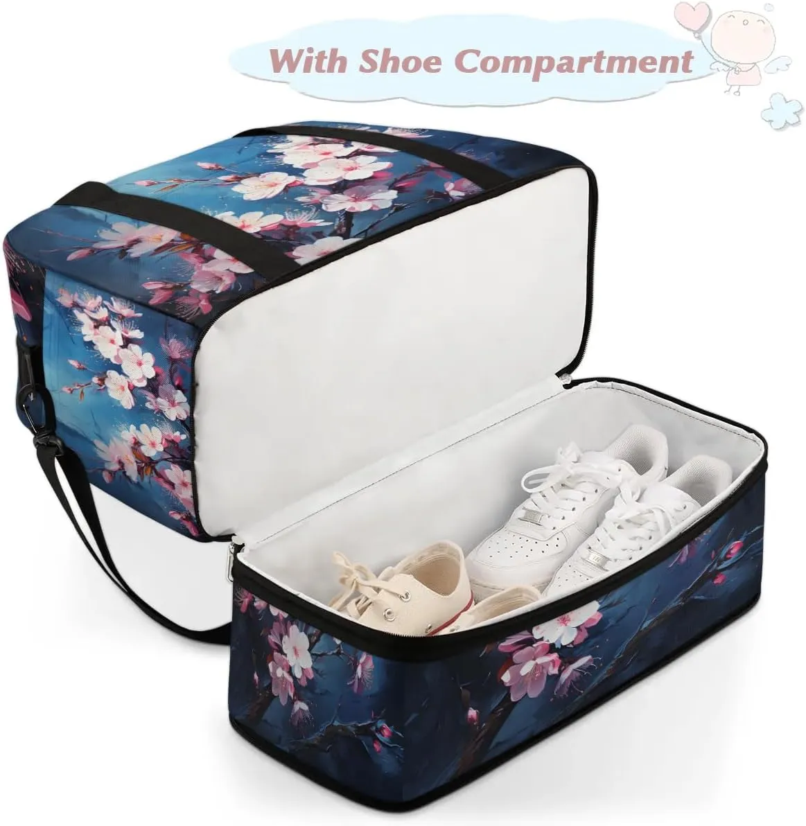 Exquisite Radiant Printing Flower Travel Duffle Bag, Collapsible Travel Bag Sports Gym Bag With Shoes Compartment Weekender Bag Overnight Bag For Women Men