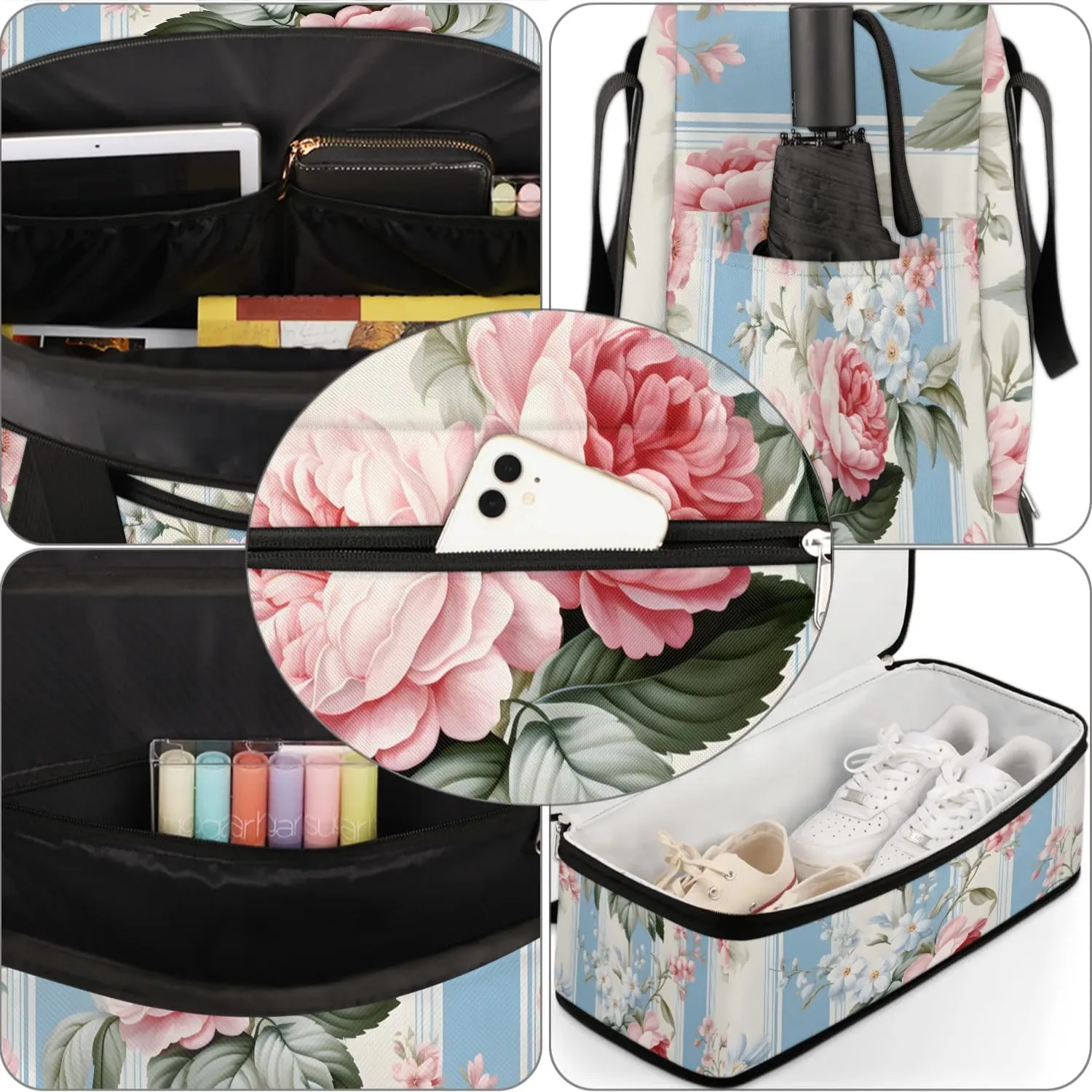 Exquisite Radiant Printings Flower Travel Duffle Bag, Collapsible Travel Bag Sports Gym Bag With Shoes Compartment Weekender Bag Overnight Bag For Women Men