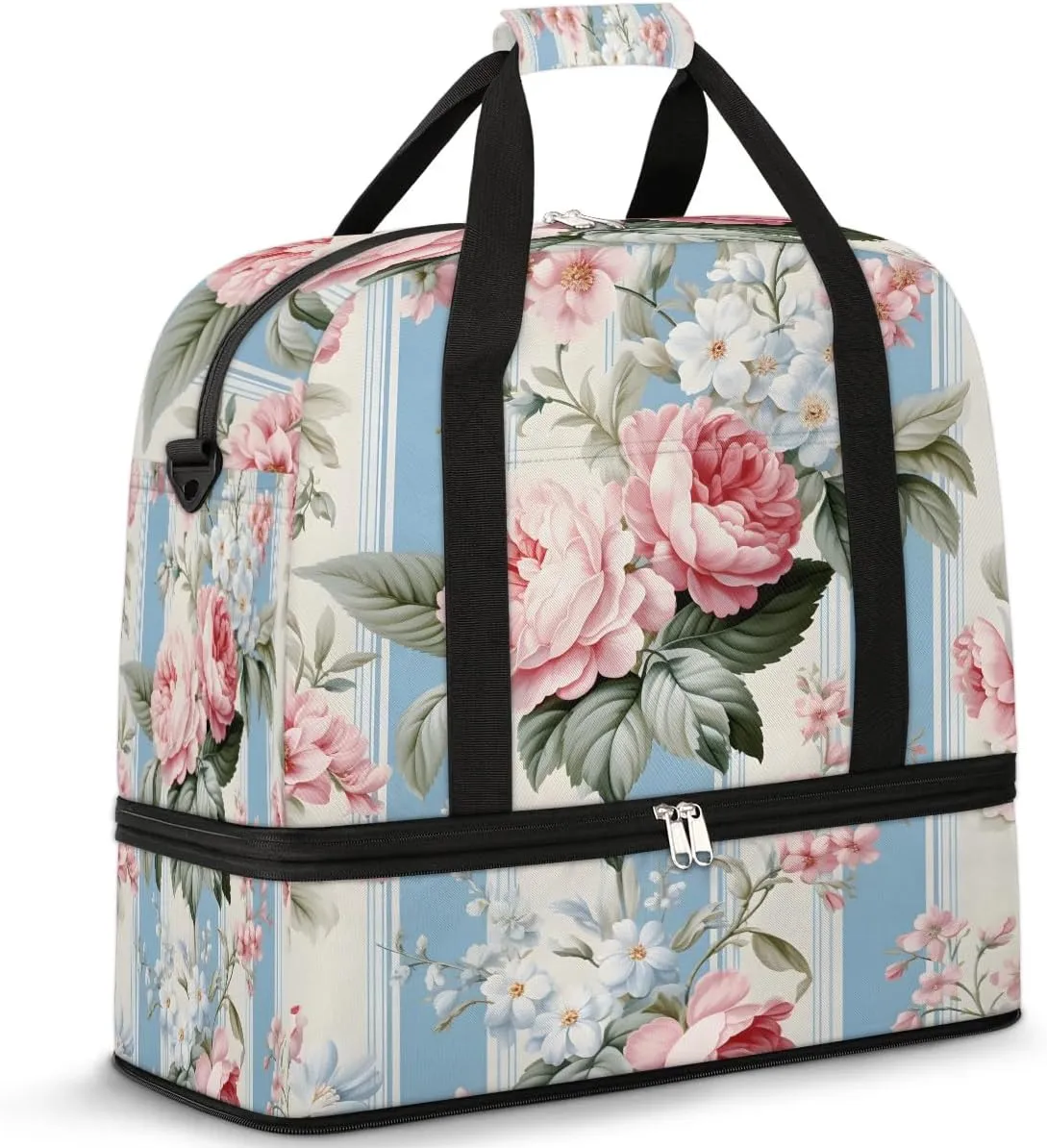 Exquisite Radiant Printings Flower Travel Duffle Bag, Collapsible Travel Bag Sports Gym Bag With Shoes Compartment Weekender Bag Overnight Bag For Women Men