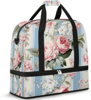 Exquisite Radiant Printings Flower Travel Duffle Bag, Collapsible Travel Bag Sports Gym Bag With Shoes Compartment Weekender Bag Overnight Bag For Women Men