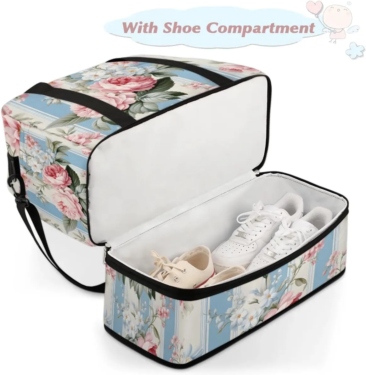 Exquisite Radiant Printings Flower Travel Duffle Bag, Collapsible Travel Bag Sports Gym Bag With Shoes Compartment Weekender Bag Overnight Bag For Women Men