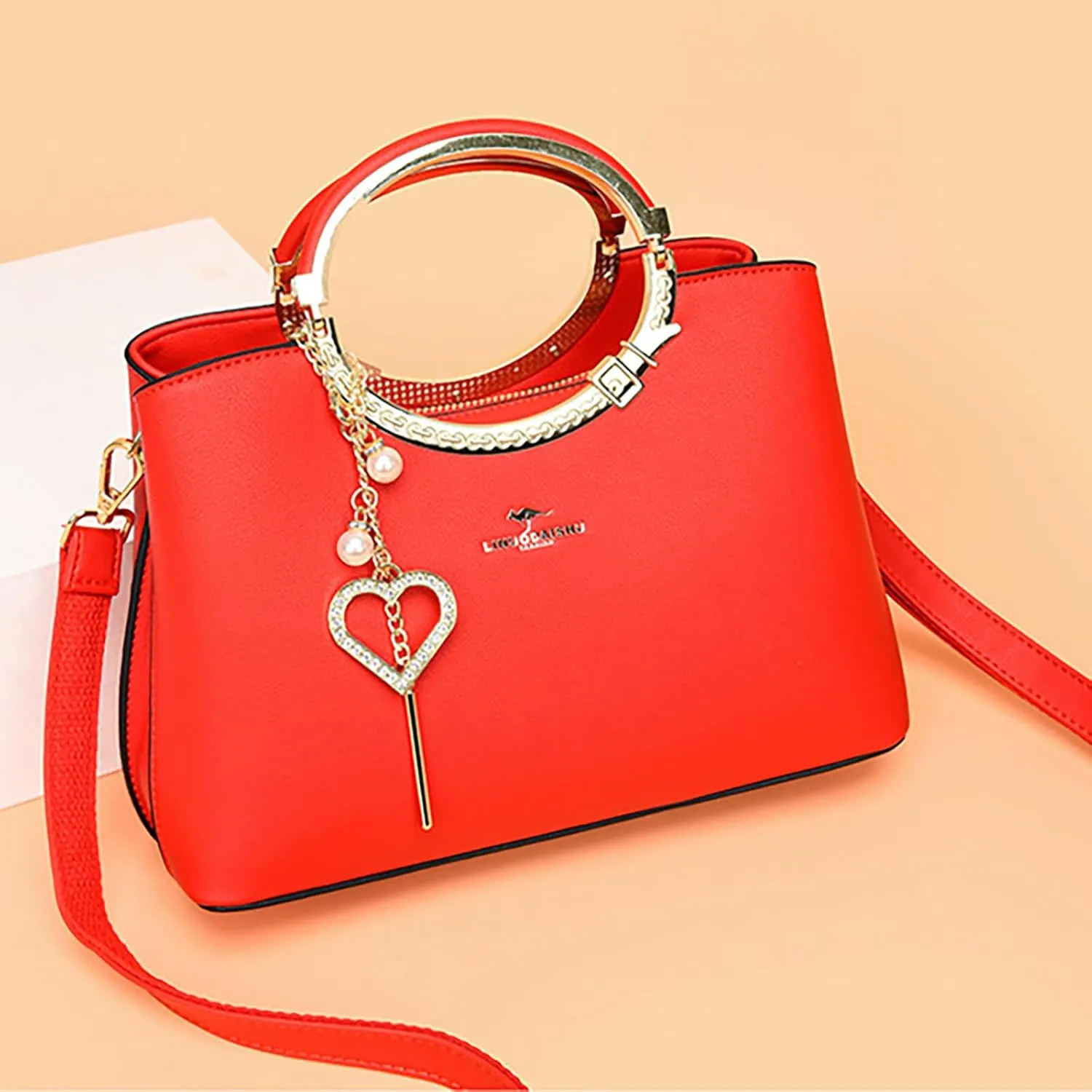 Exquisite Real Genuine Leather Metal Ring Handle Bag For Women Crossbody Handbags With Shoulder Strap For Women