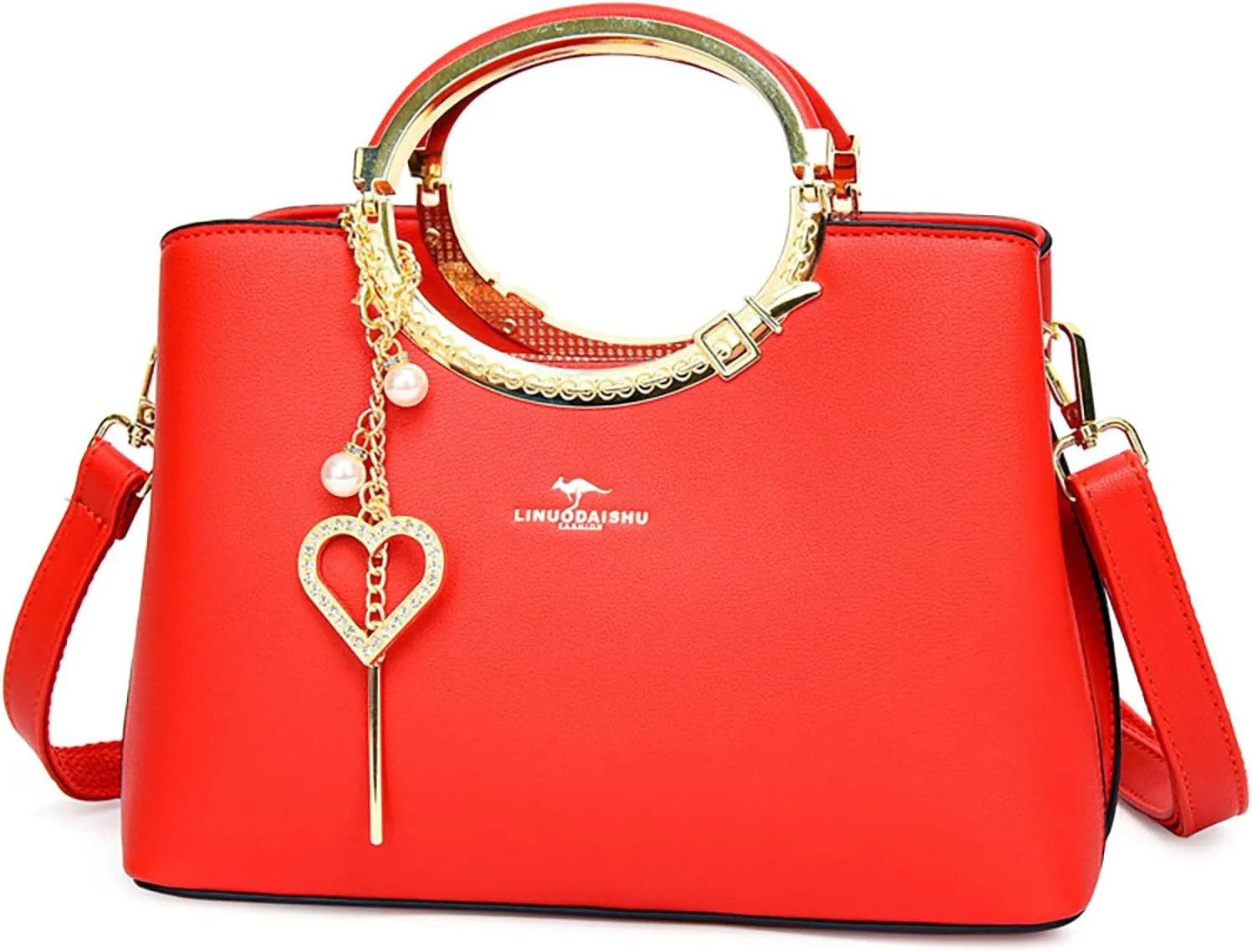 Exquisite Real Genuine Leather Metal Ring Handle Bag For Women Crossbody Handbags With Shoulder Strap For Women
