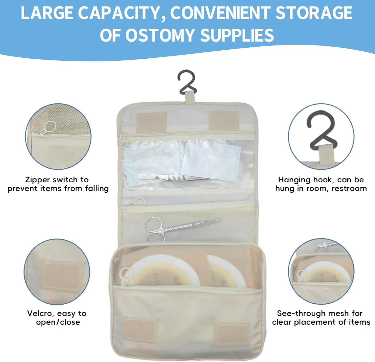 Exquisite Travel Bag for Ostomy and Colostomy Supplies - The Ultimate Choice for Post - Surgery Individuals, Featuring Hanging Setup and Stylish Covers Tailored for Women (Beige)