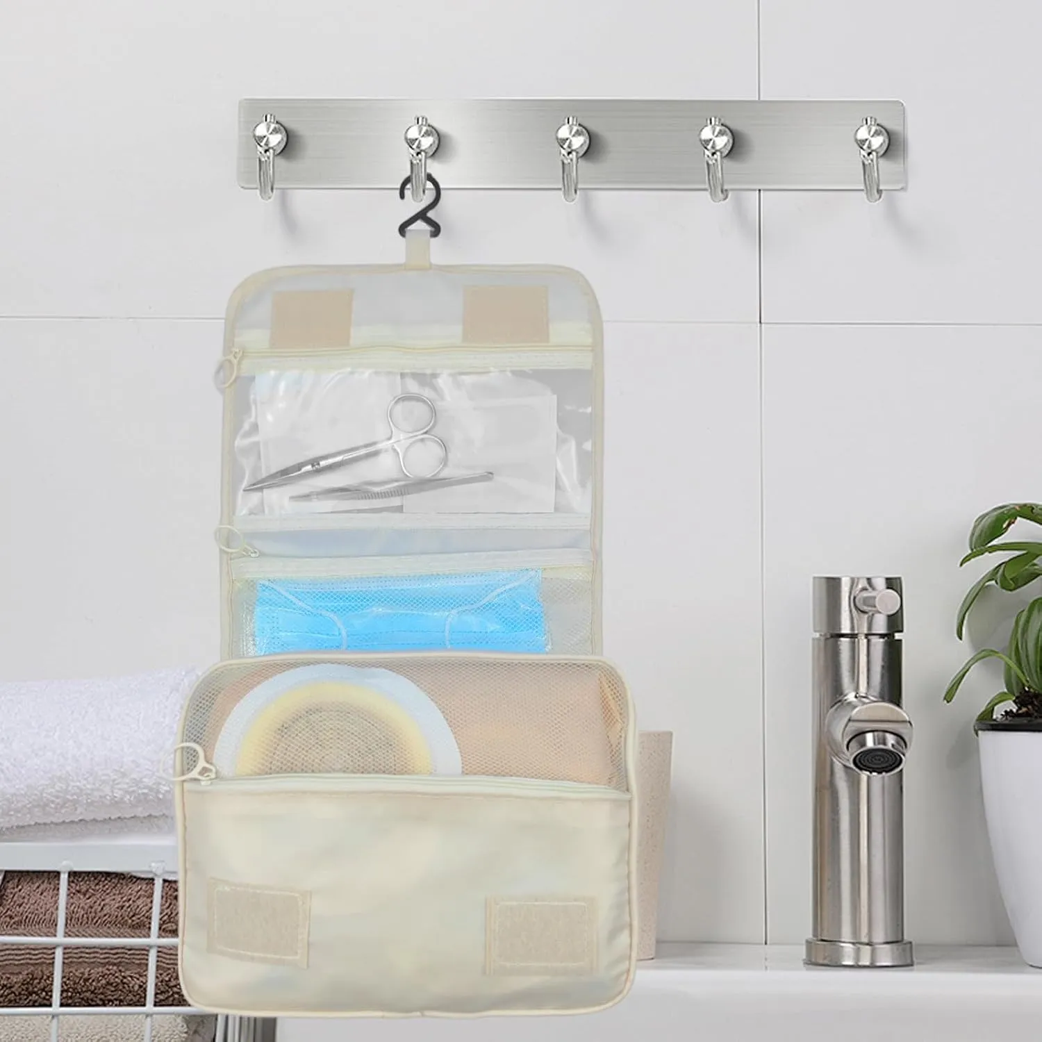 Exquisite Travel Bag for Ostomy and Colostomy Supplies - The Ultimate Choice for Post - Surgery Individuals, Featuring Hanging Setup and Stylish Covers Tailored for Women (Beige)