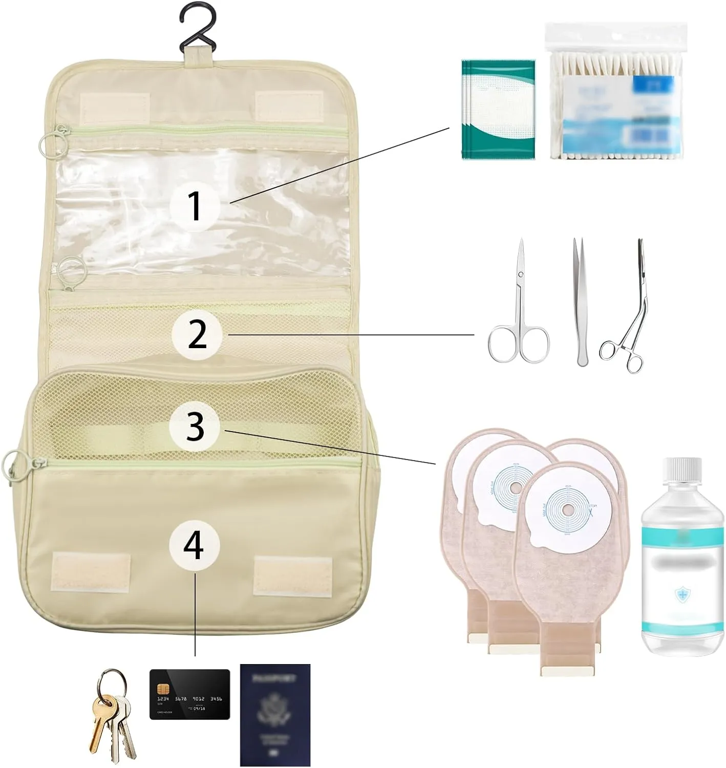 Exquisite Travel Bag for Ostomy and Colostomy Supplies - The Ultimate Choice for Post - Surgery Individuals, Featuring Hanging Setup and Stylish Covers Tailored for Women (Beige)