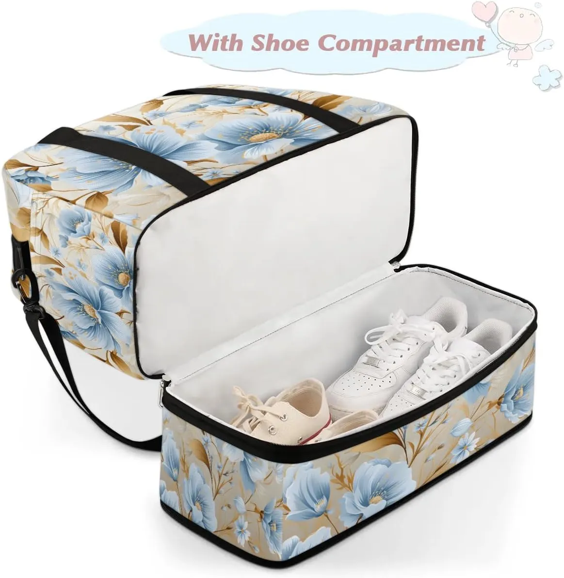 Exquisite Vivid Flora Printing Travel Duffle Bag, Collapsible Travel Bag Sports Gym Bag With Shoes Compartment Weekender Bag Overnight Bag For Women Men
