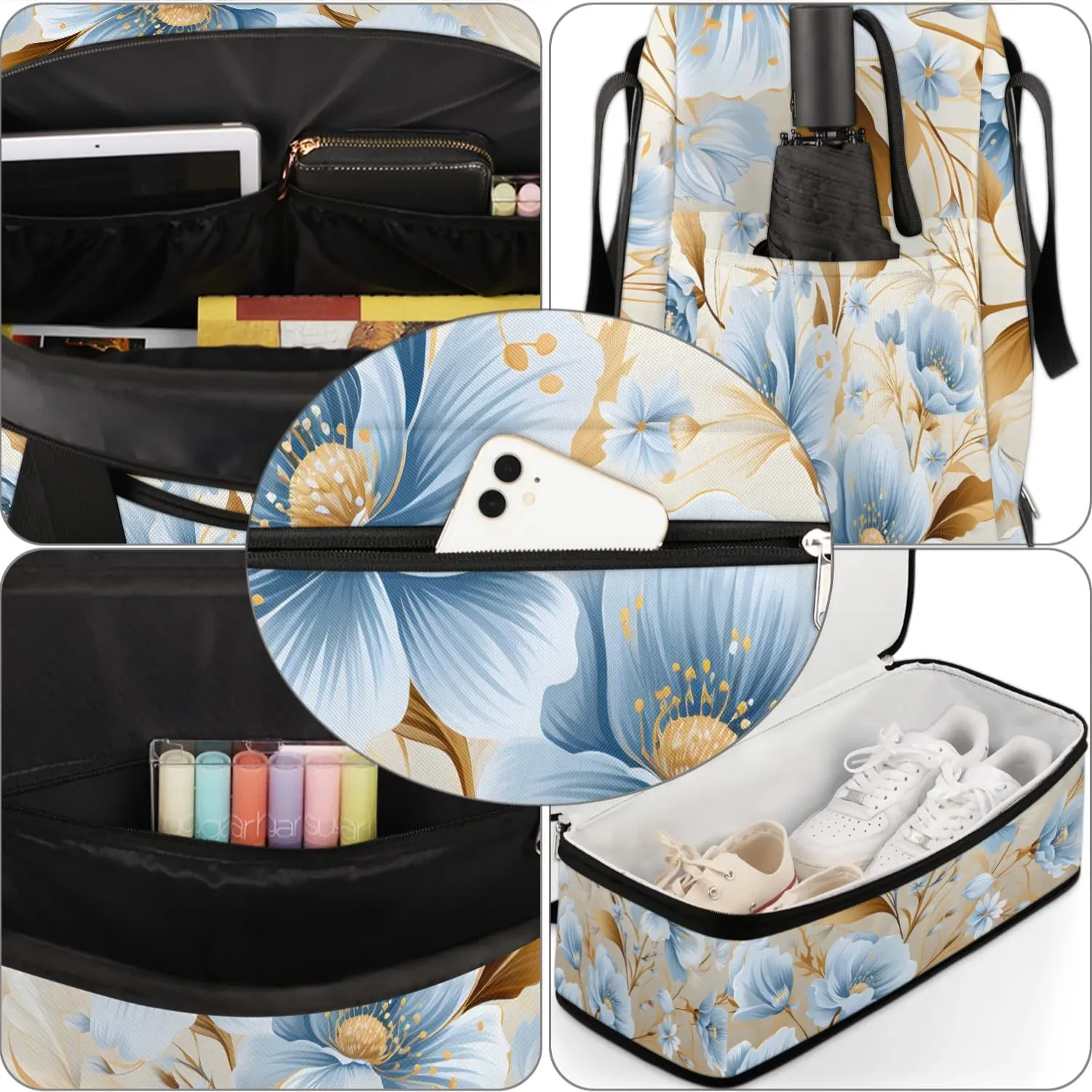 Exquisite Vivid Flora Printing Travel Duffle Bag, Collapsible Travel Bag Sports Gym Bag With Shoes Compartment Weekender Bag Overnight Bag For Women Men