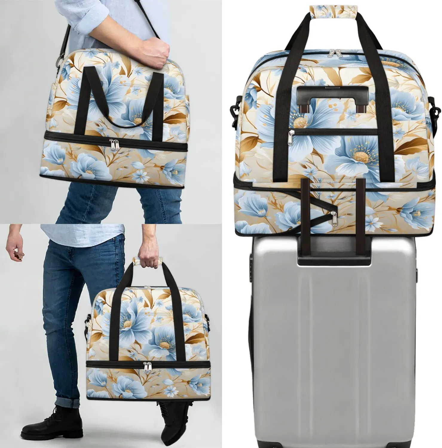 Exquisite Vivid Flora Printing Travel Duffle Bag, Collapsible Travel Bag Sports Gym Bag With Shoes Compartment Weekender Bag Overnight Bag For Women Men