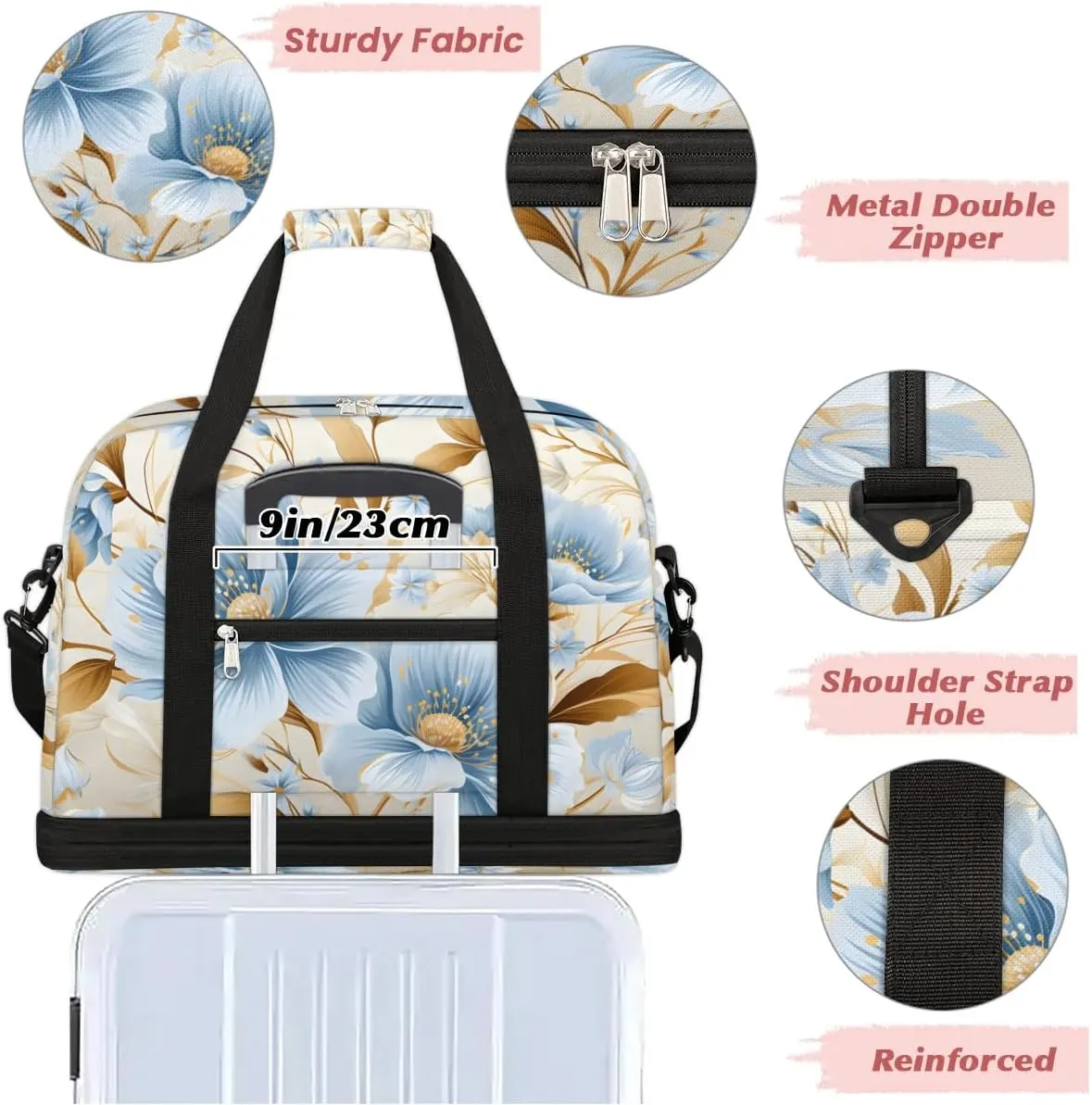 Exquisite Vivid Flora Printing Travel Duffle Bag, Collapsible Travel Bag Sports Gym Bag With Shoes Compartment Weekender Bag Overnight Bag For Women Men
