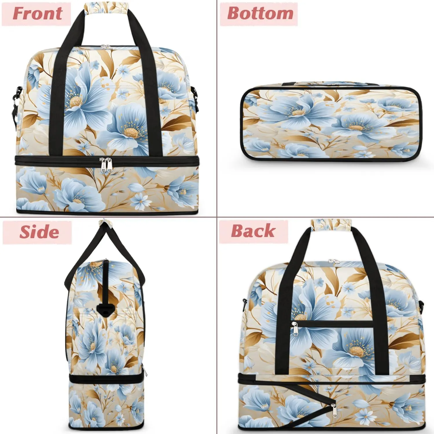 Exquisite Vivid Flora Printing Travel Duffle Bag, Collapsible Travel Bag Sports Gym Bag With Shoes Compartment Weekender Bag Overnight Bag For Women Men