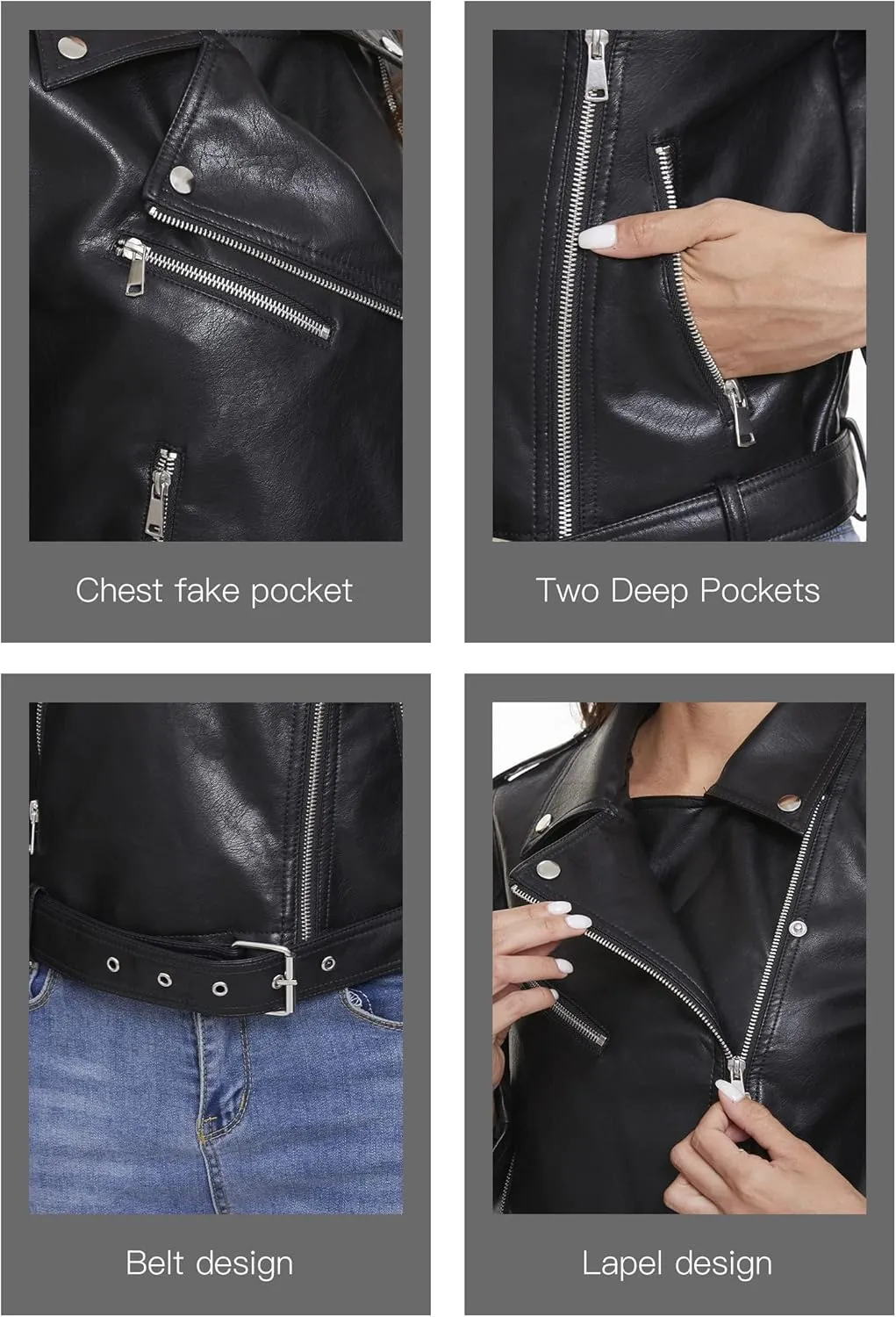 Fahsyee Women's Faux Leather Jackets, Zip Up Motorcycle Short PU Moto Biker Outwear Fitted Slim Coat