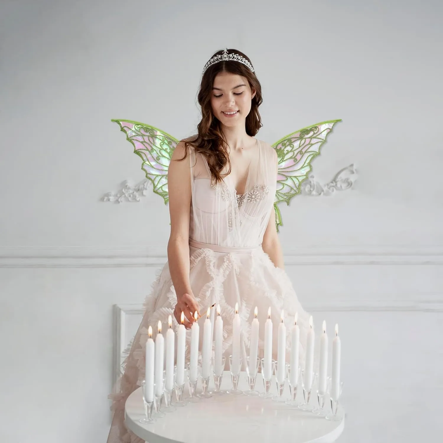 Fairy Wings for Women with Lace Gloves, Butterfly Cosplay Wings,Iridescent Costume Wings for Party Photography Adult Dress Up