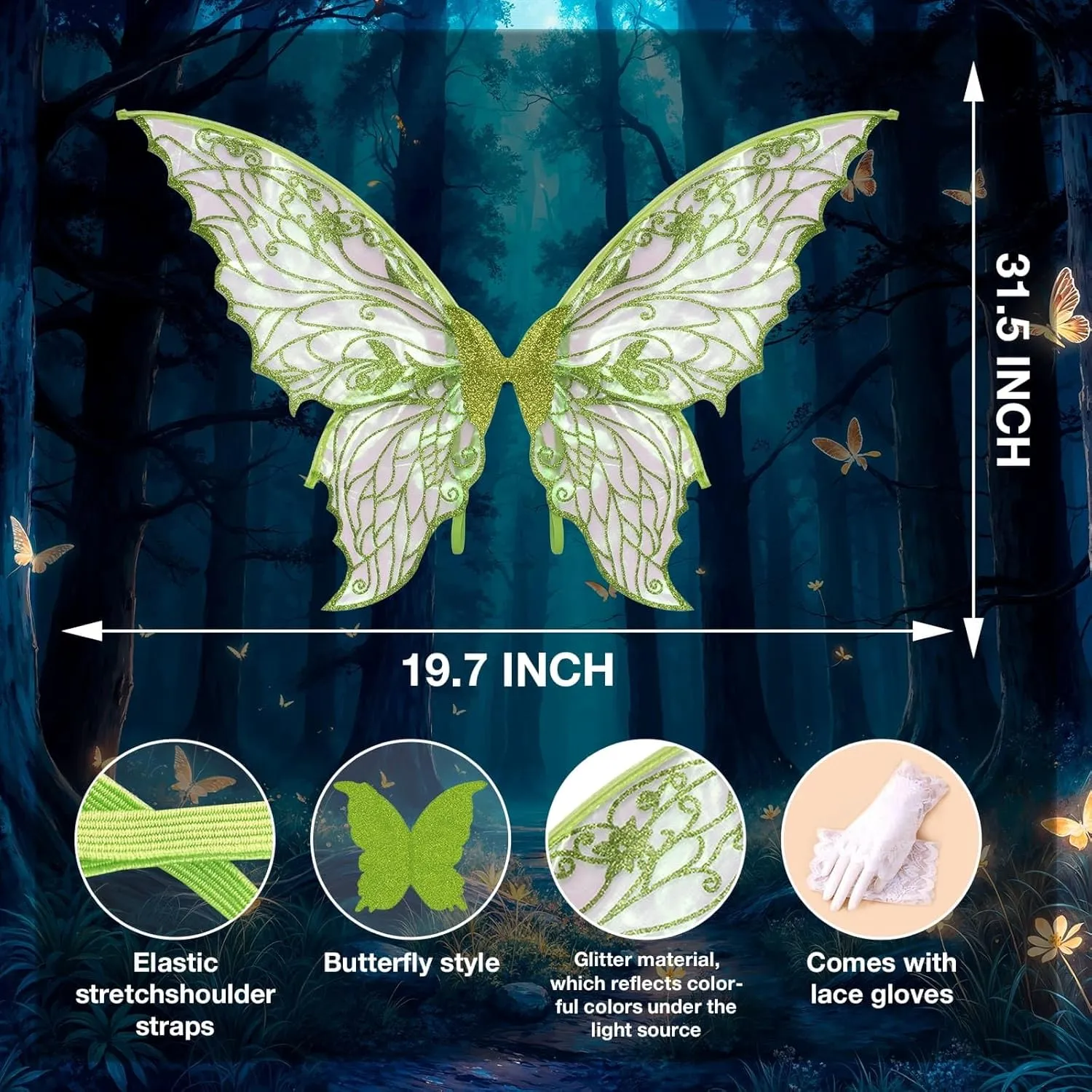 Fairy Wings for Women with Lace Gloves, Butterfly Cosplay Wings,Iridescent Costume Wings for Party Photography Adult Dress Up