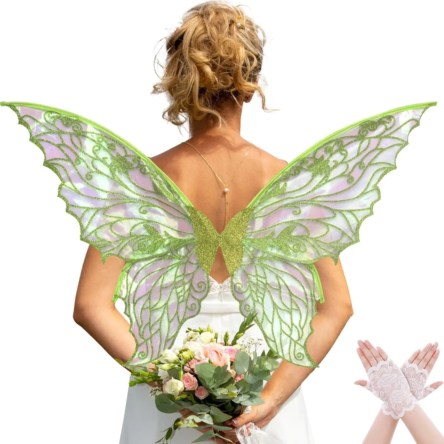 Fairy Wings for Women with Lace Gloves, Butterfly Cosplay Wings,Iridescent Costume Wings for Party Photography Adult Dress Up
