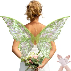 Fairy Wings for Women with Lace Gloves, Butterfly Cosplay Wings,Iridescent Costume Wings for Party Photography Adult Dress Up