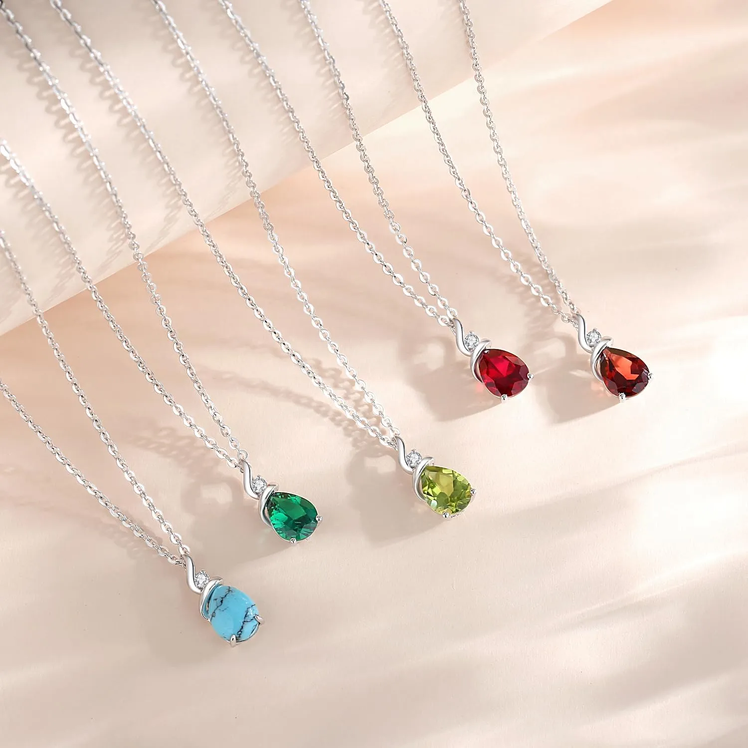 FANCIME 14K Solid White Gold Birthstone Pendant Necklace for Women with Diamond Pear Shaped Teardrop Necklace Birthday Gifts for Mom Women Sterling Silver Chain 16"   2" Extender