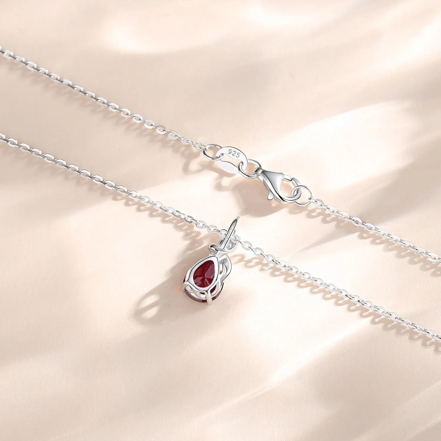 FANCIME 14K Solid White Gold Birthstone Pendant Necklace for Women with Diamond Pear Shaped Teardrop Necklace Birthday Gifts for Mom Women Sterling Silver Chain 16"   2" Extender