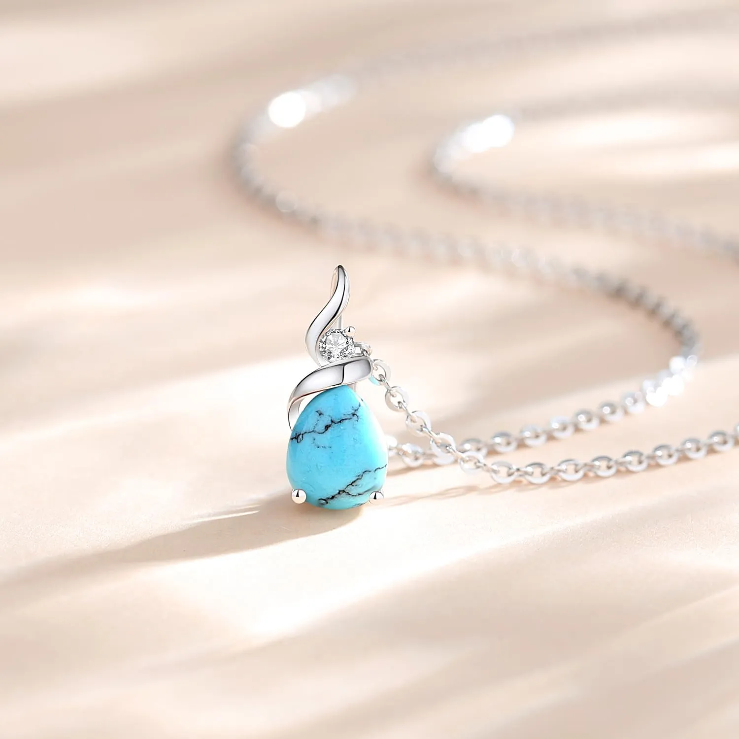 FANCIME 14K Solid White Gold Birthstone Pendant Necklace for Women with Diamond Pear Shaped Teardrop Necklace Birthday Gifts for Mom Women Sterling Silver Chain 16"   2" Extender