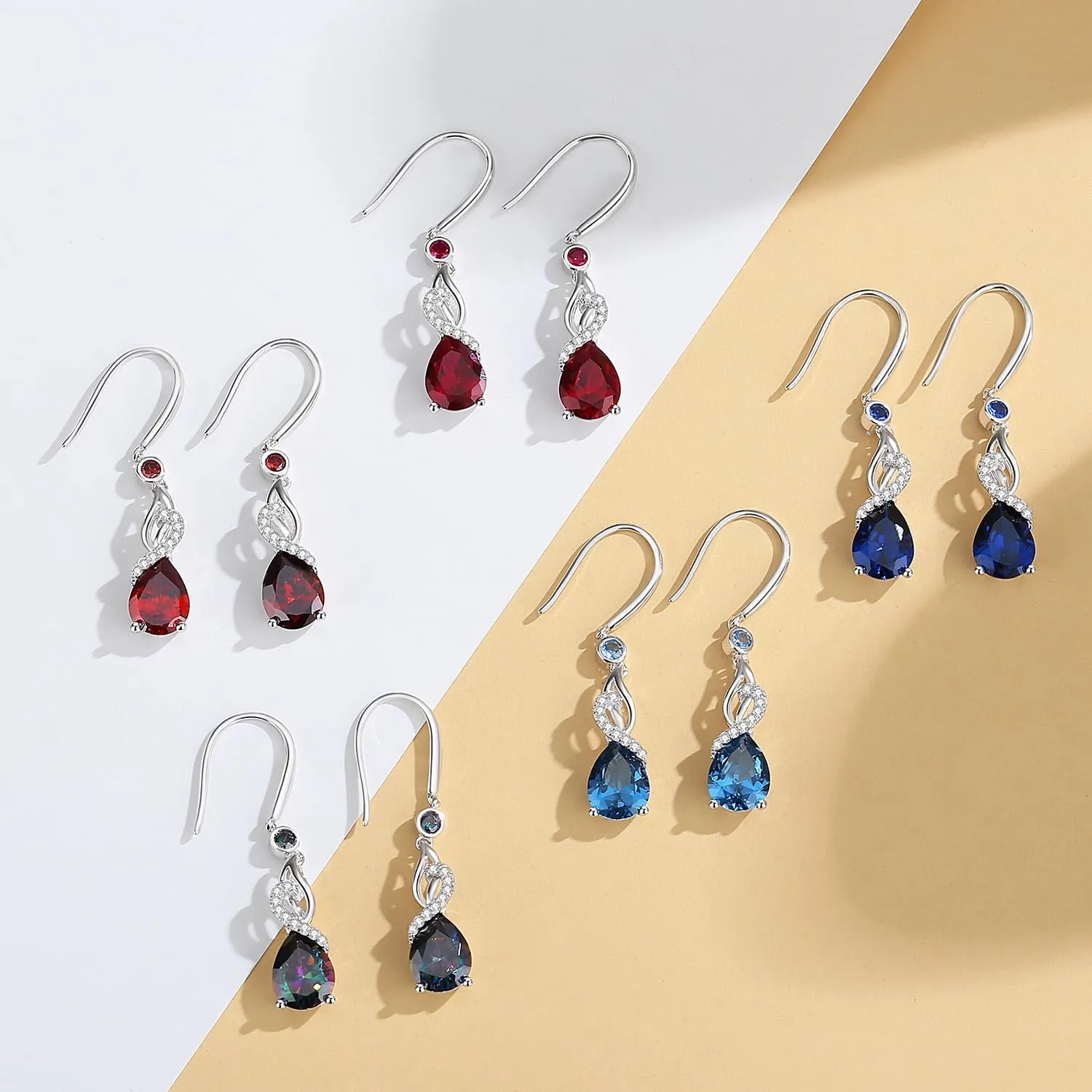 FANCIME Teardrop Dangle Drop Earrings 925 Sterling Silver Pear Gemstone Birthstone Earring Fine Jewelry Birthday Gifts for Women